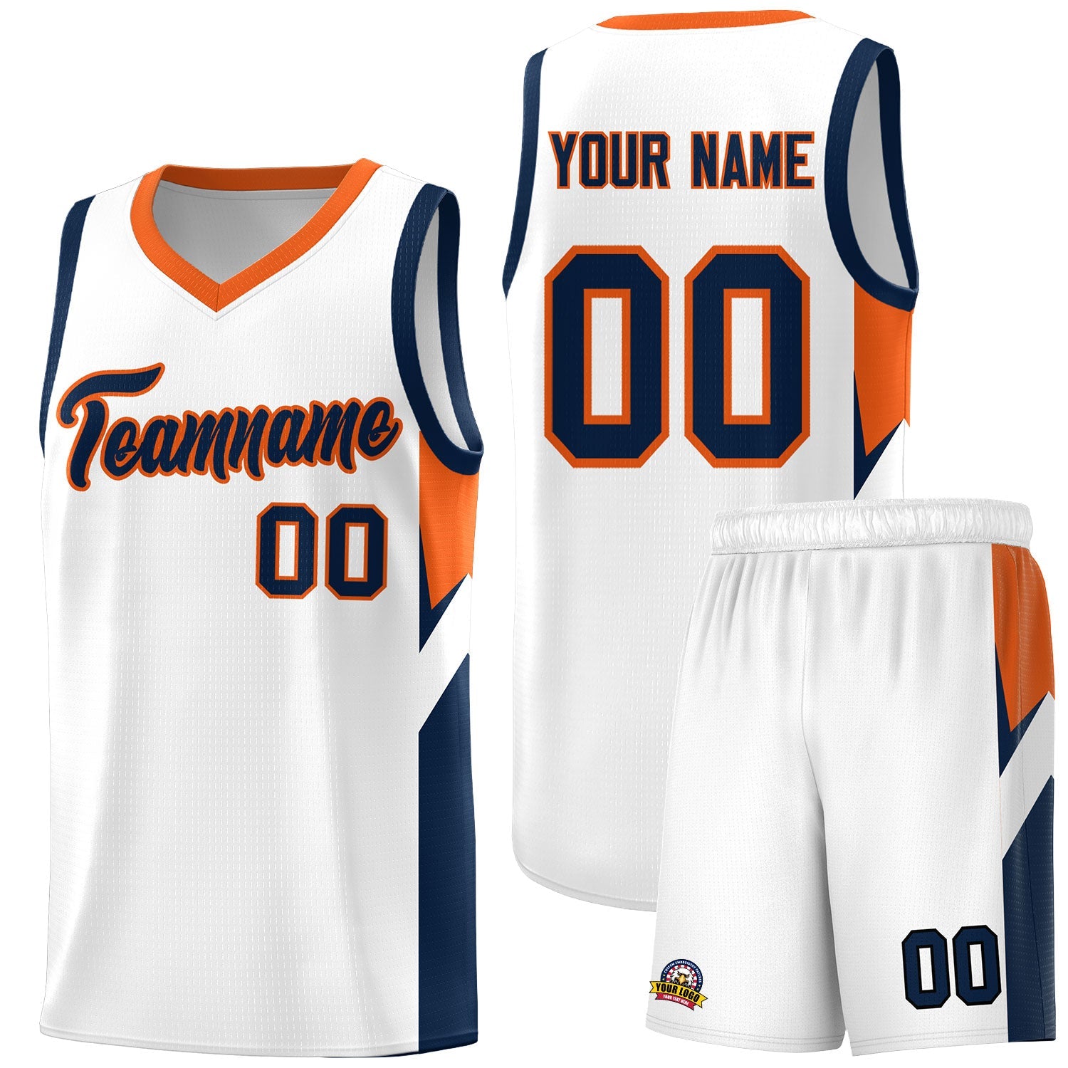 Custom White Orange Side Design Sets Sports Uniform Basketball Jersey