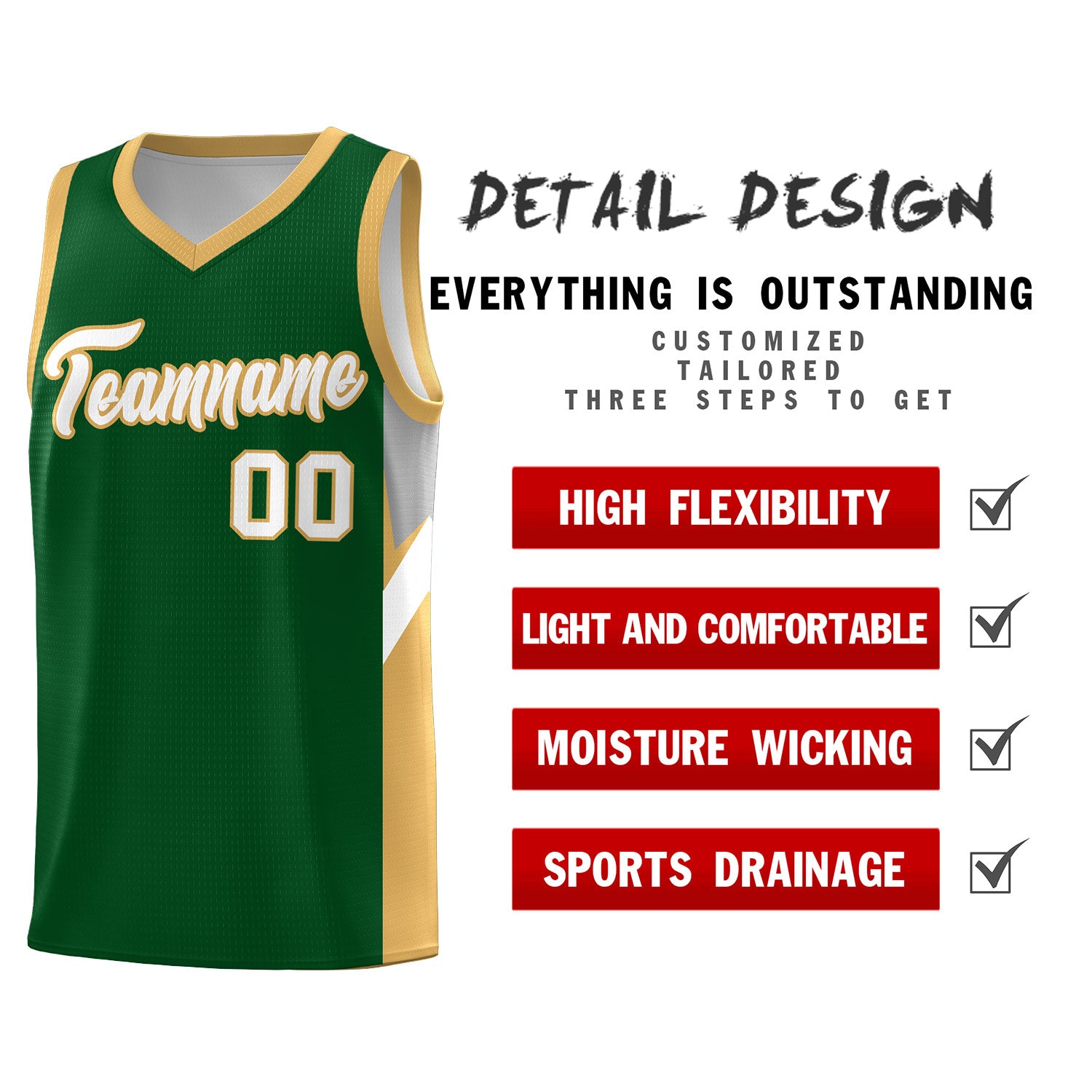 Custom Green Buckskin Brown Side Design Sets Sports Uniform Basketball Jersey