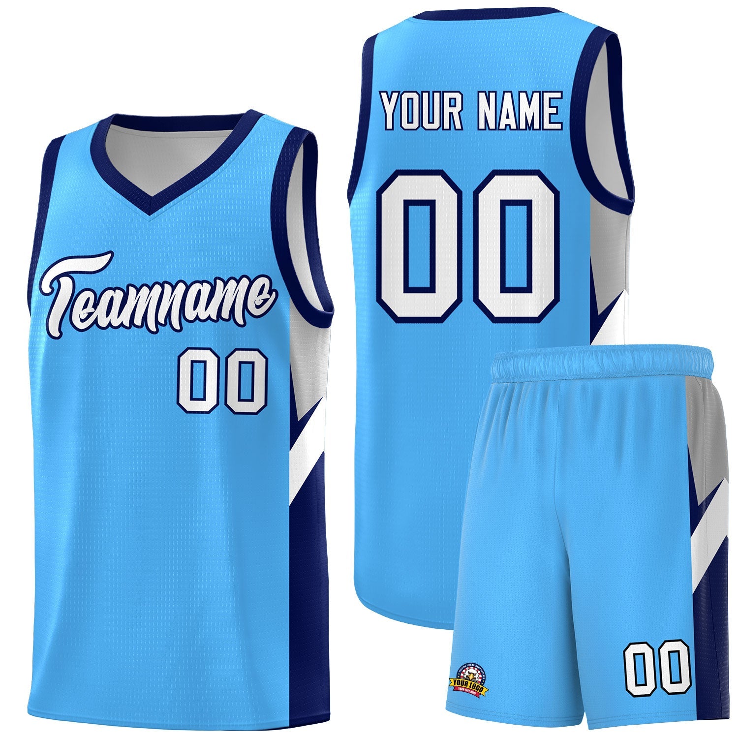 Custom Powder Blue Navy Side Design Sets Sports Uniform Basketball Jersey