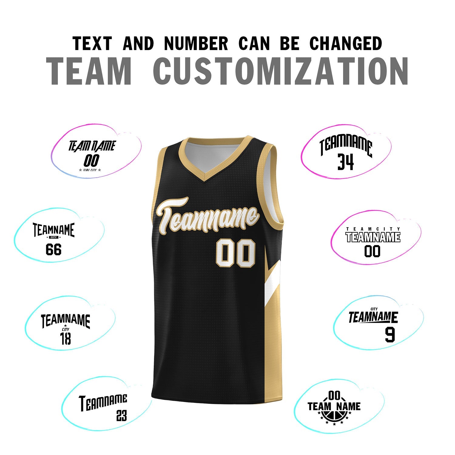 Custom Black Old Gold Side Design Sets Sports Uniform Basketball Jersey