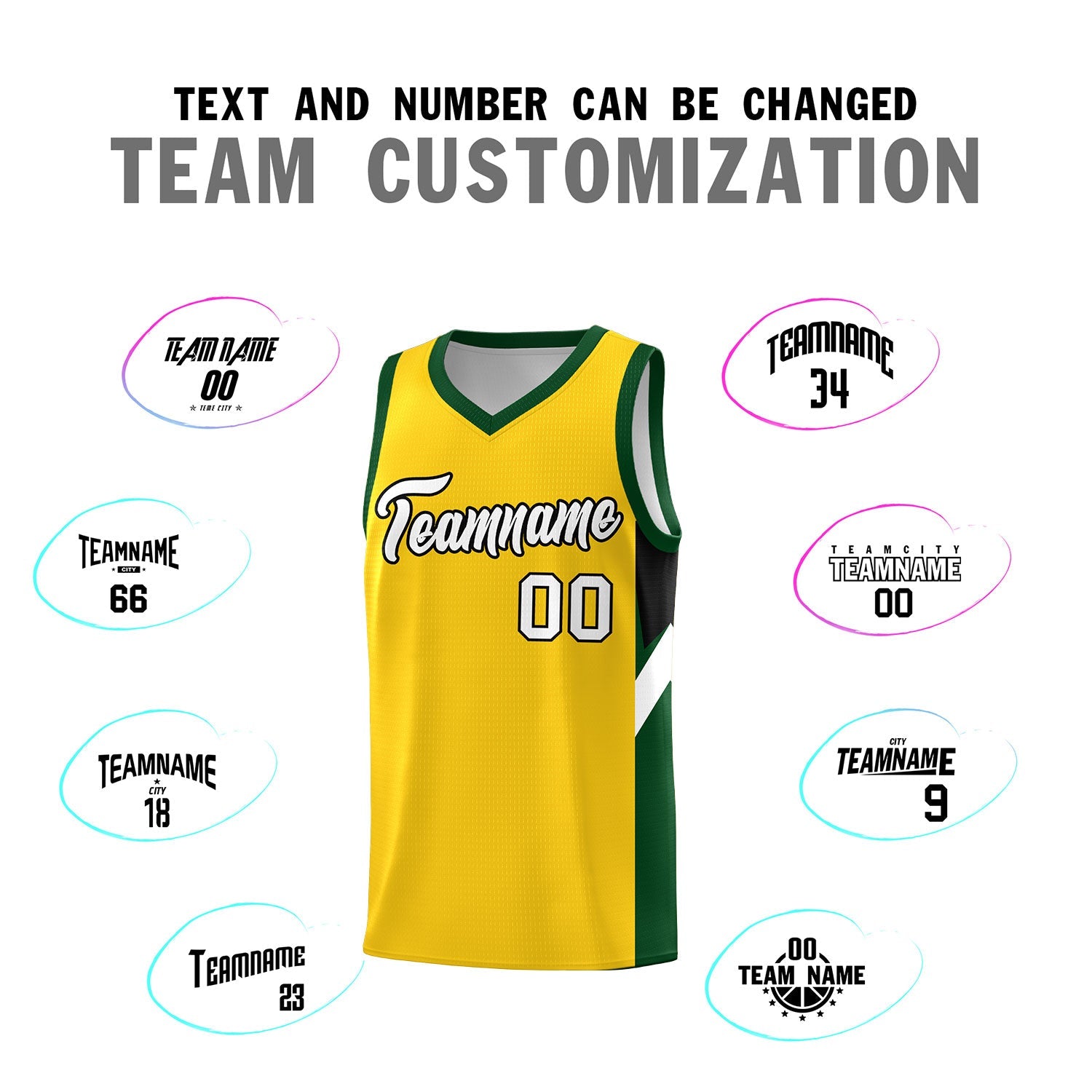 Custom Gold Hunter Green Side Design Sets Sports Uniform Basketball Jersey