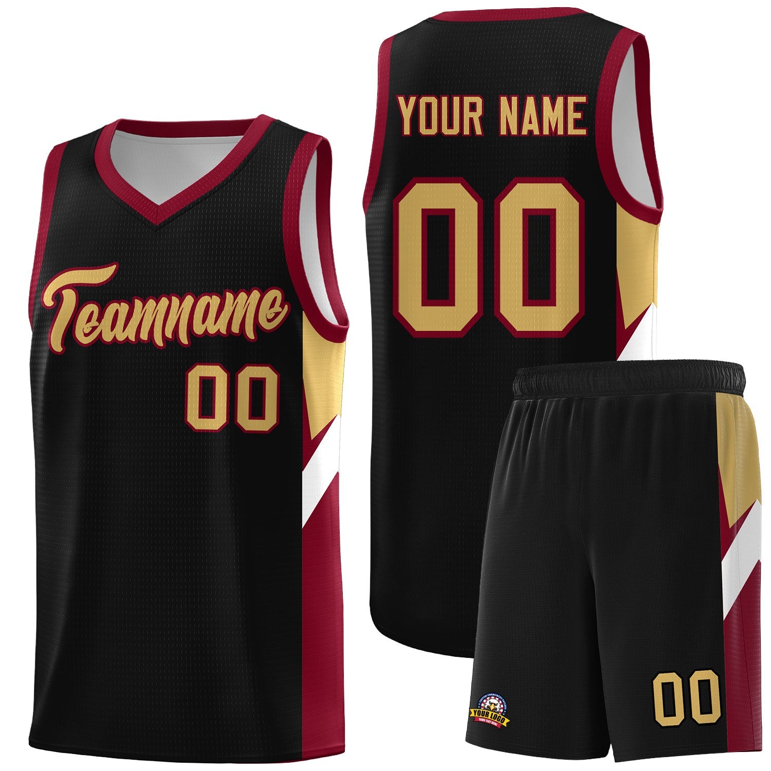 Custom Black Crimson Side Design Sets Sports Uniform Basketball Jersey