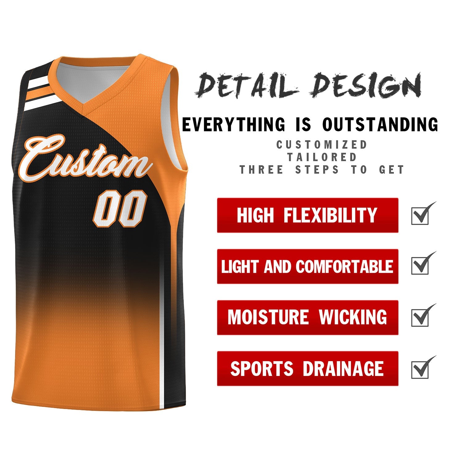 Custom Black and Gold Orange Gradient Fashion Sets Sports Uniform Basketball Jersey
