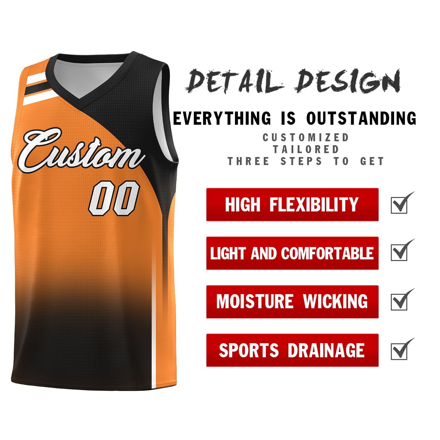 Custom Gold Orange and Black Gradient Fashion Sets Sports Uniform Basketball Jersey