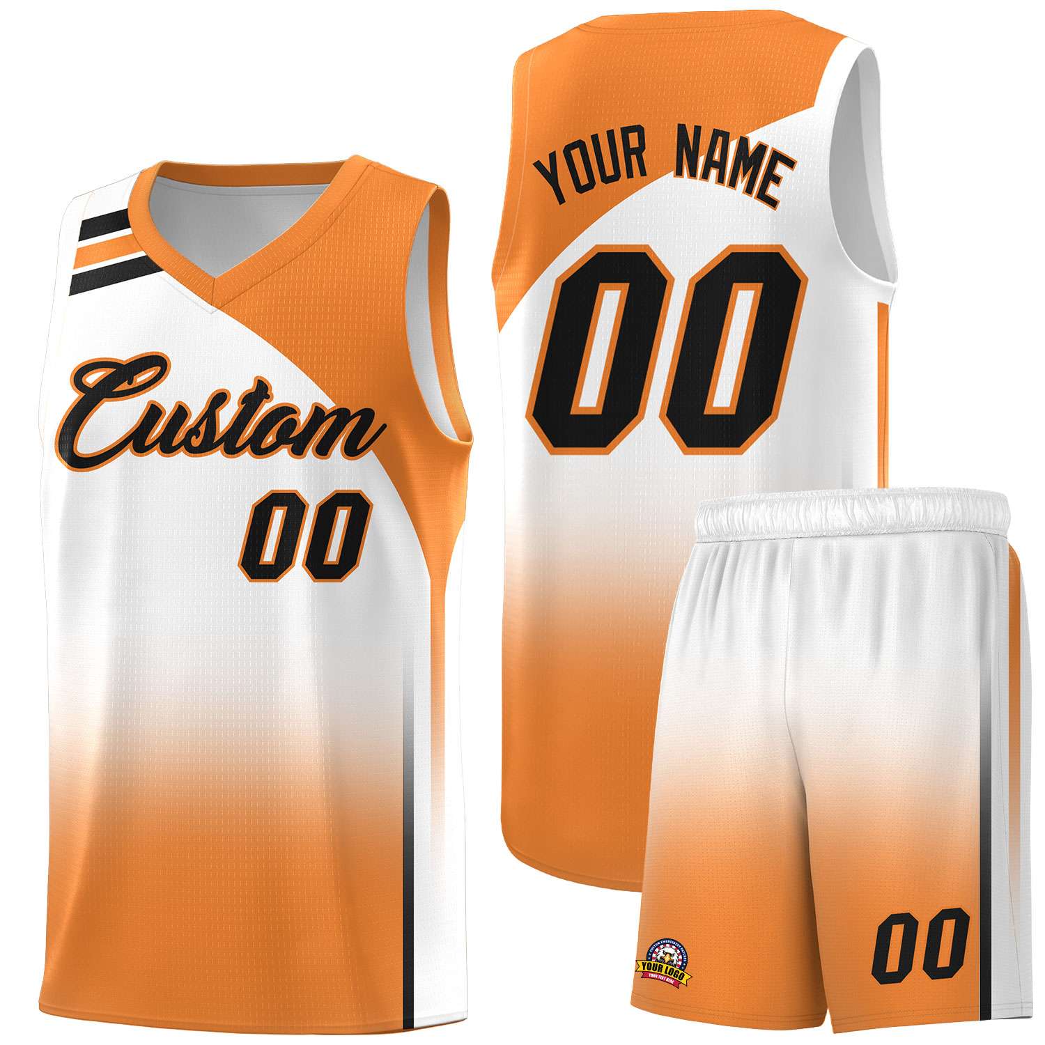 Custom White and Gold Orange Gradient Fashion Sets Sports Uniform Basketball Jersey