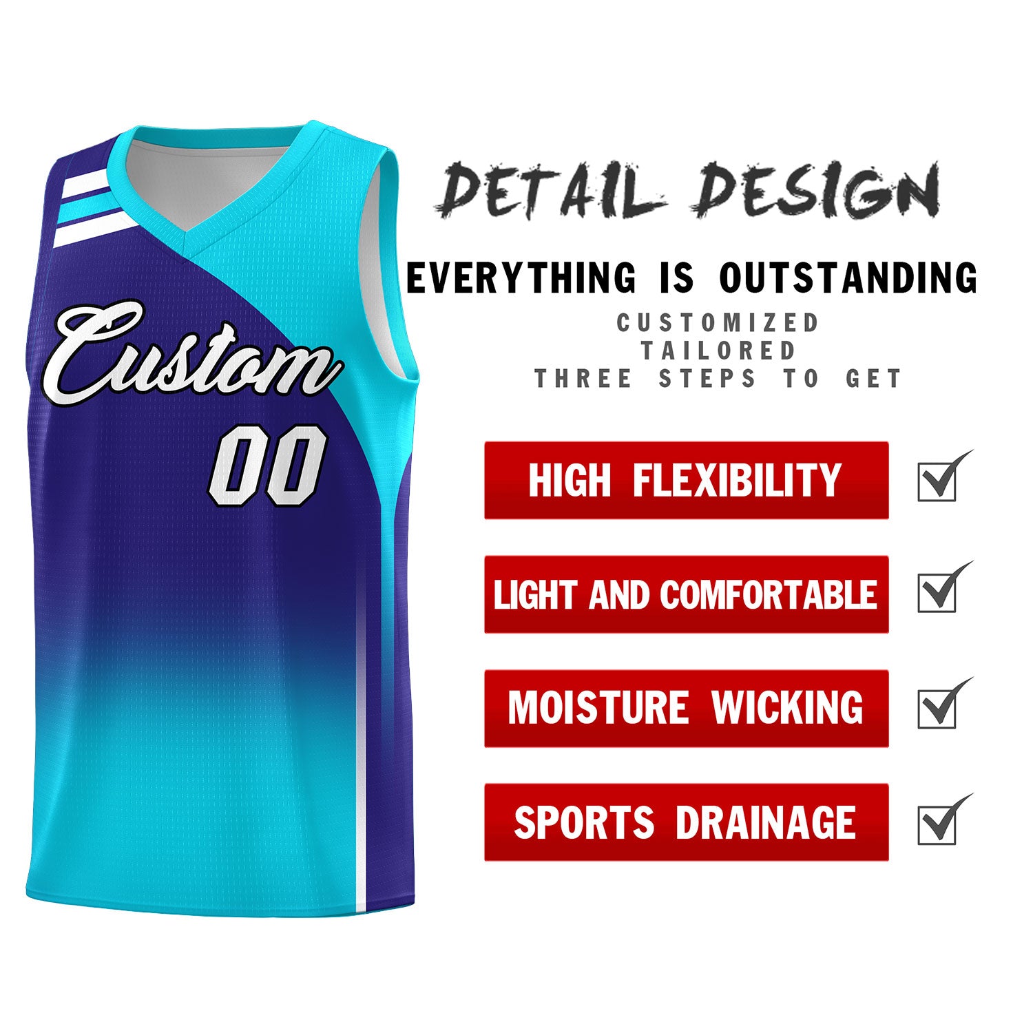 Custom Royal and Sky Blue Gradient Fashion Sets Sports Uniform Basketball Jersey