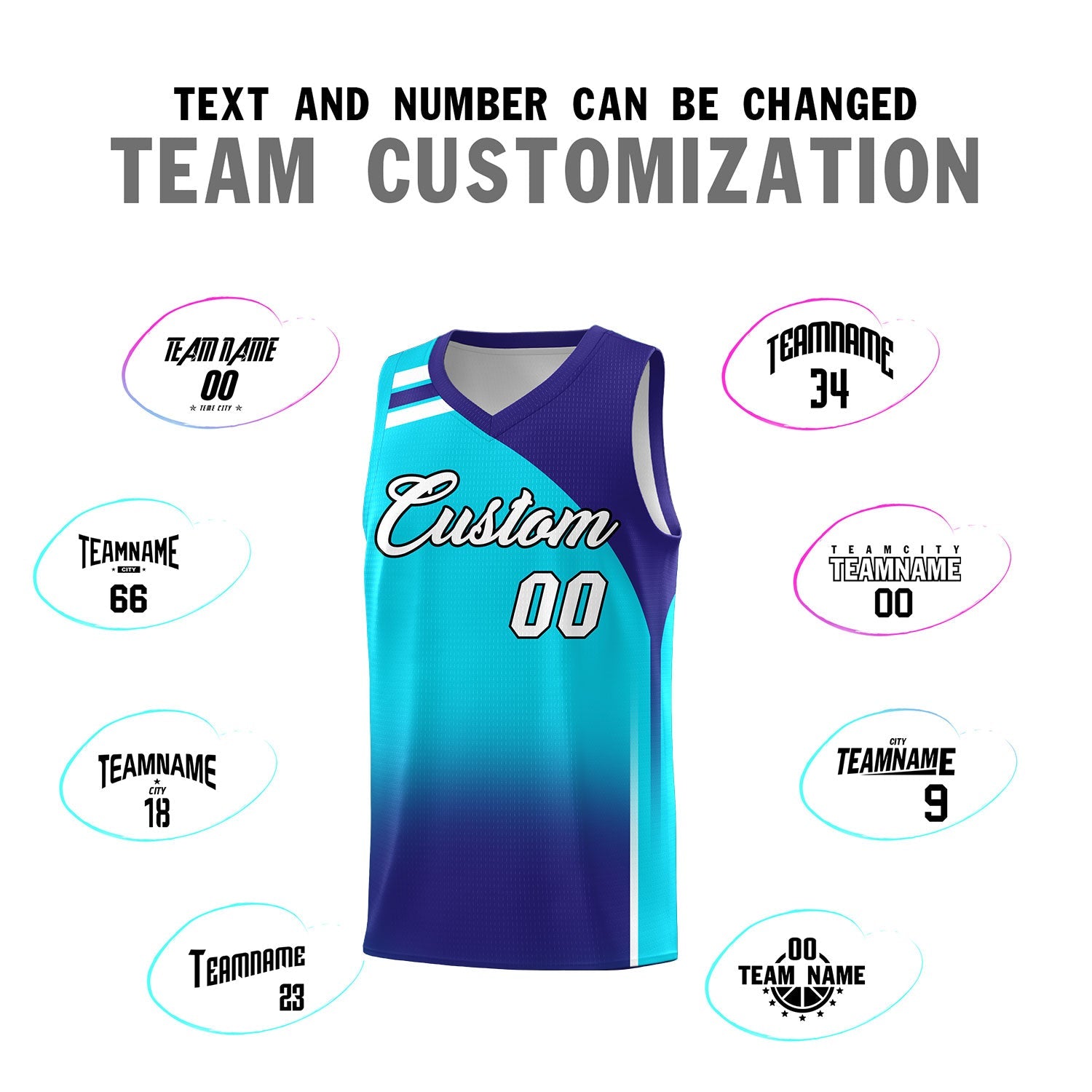 Custom Sky Blue Royal Gradient Fashion Sets Sports Uniform Basketball Jersey