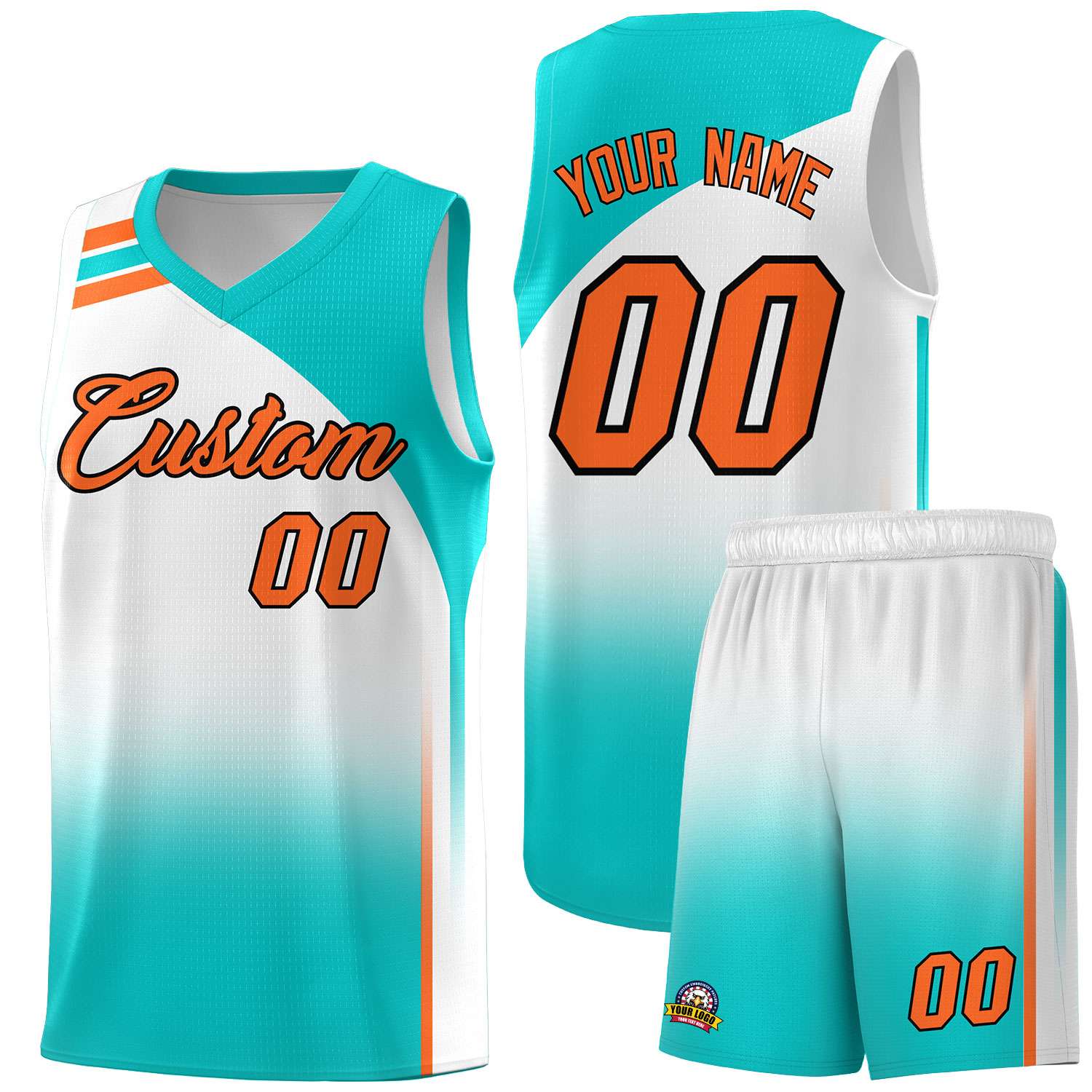 Custom White and Aqua Gradient Fashion Sets Sports Uniform Basketball Jersey