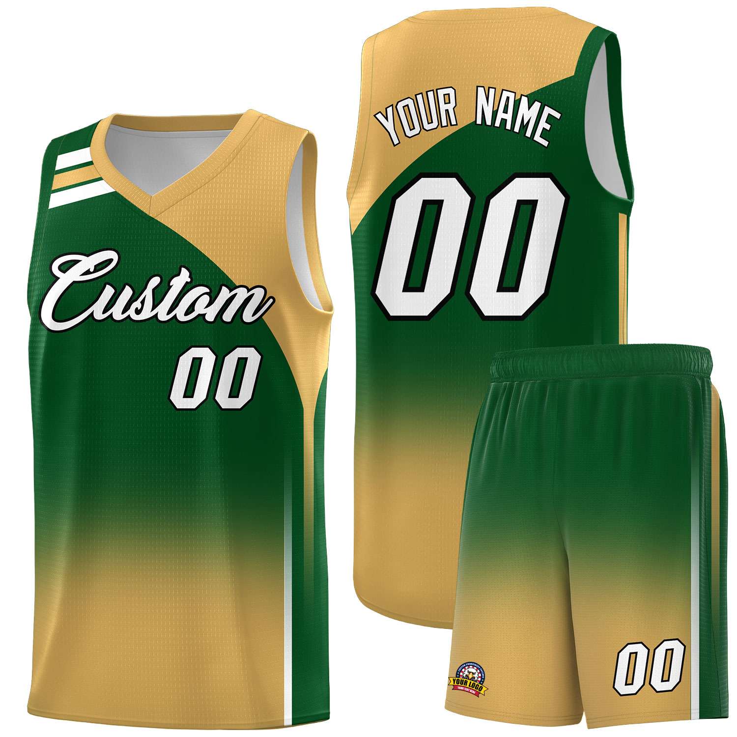 Custom Green and Buckskin Brown Gradient Fashion Sets Sports Uniform Basketball Jersey