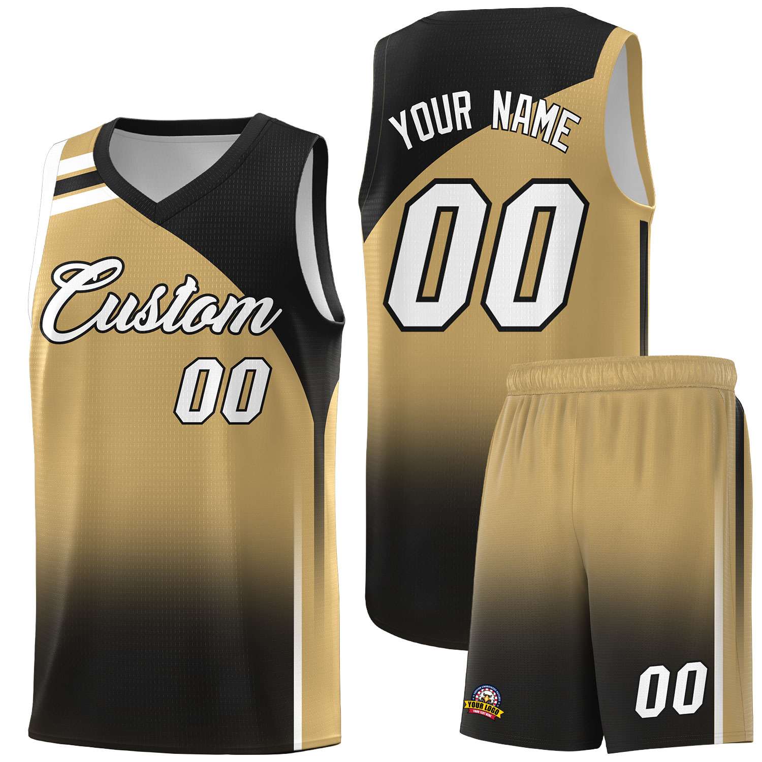 Custom Old Gold and Black Gradient Fashion Sets Sports Uniform Basketball Jersey
