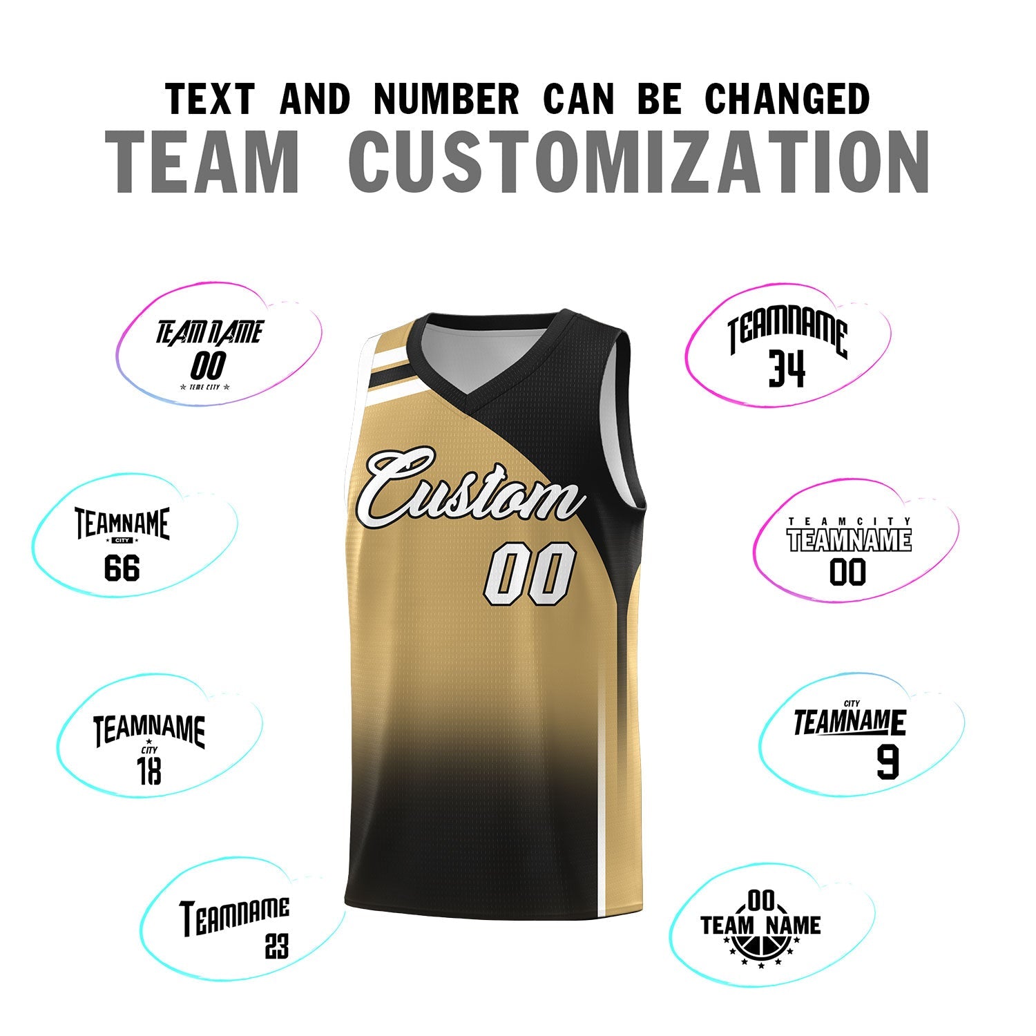 Custom Old Gold Black Gradient Fashion Sets Sports Uniform Basketball Jersey