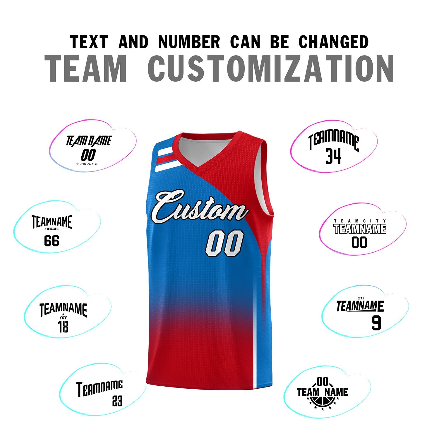 Custom Royal Red Gradient Fashion Sets Sports Uniform Basketball Jersey