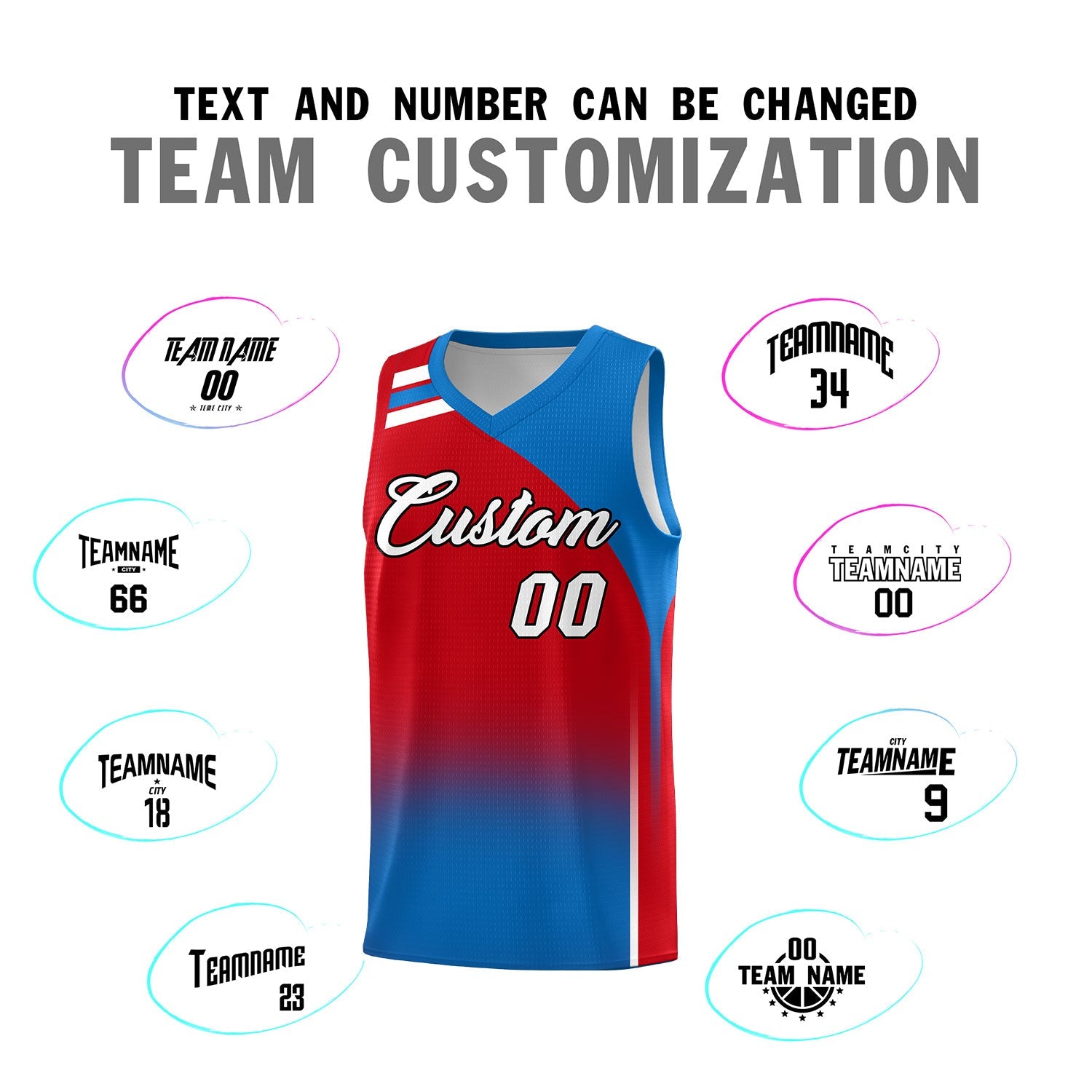 Custom Red Royal Gradient Fashion Sets Sports Uniform Basketball Jersey