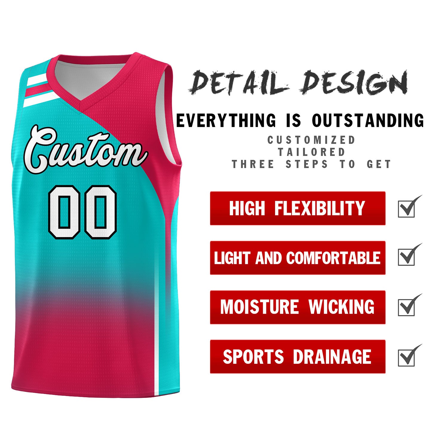 Custom Aqua Red Gradient Fashion Sets Sports Uniform Basketball Jersey