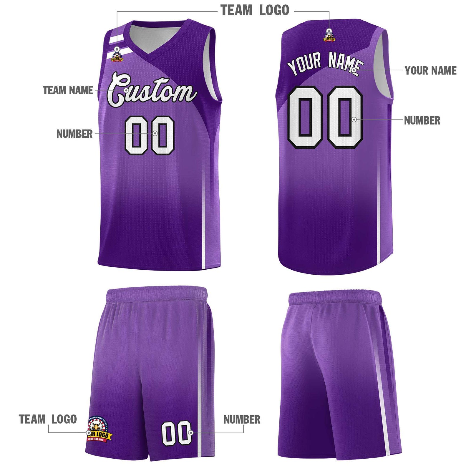 Custom Purple Purple Gradient Fashion Sets Sports Uniform Basketball Jersey