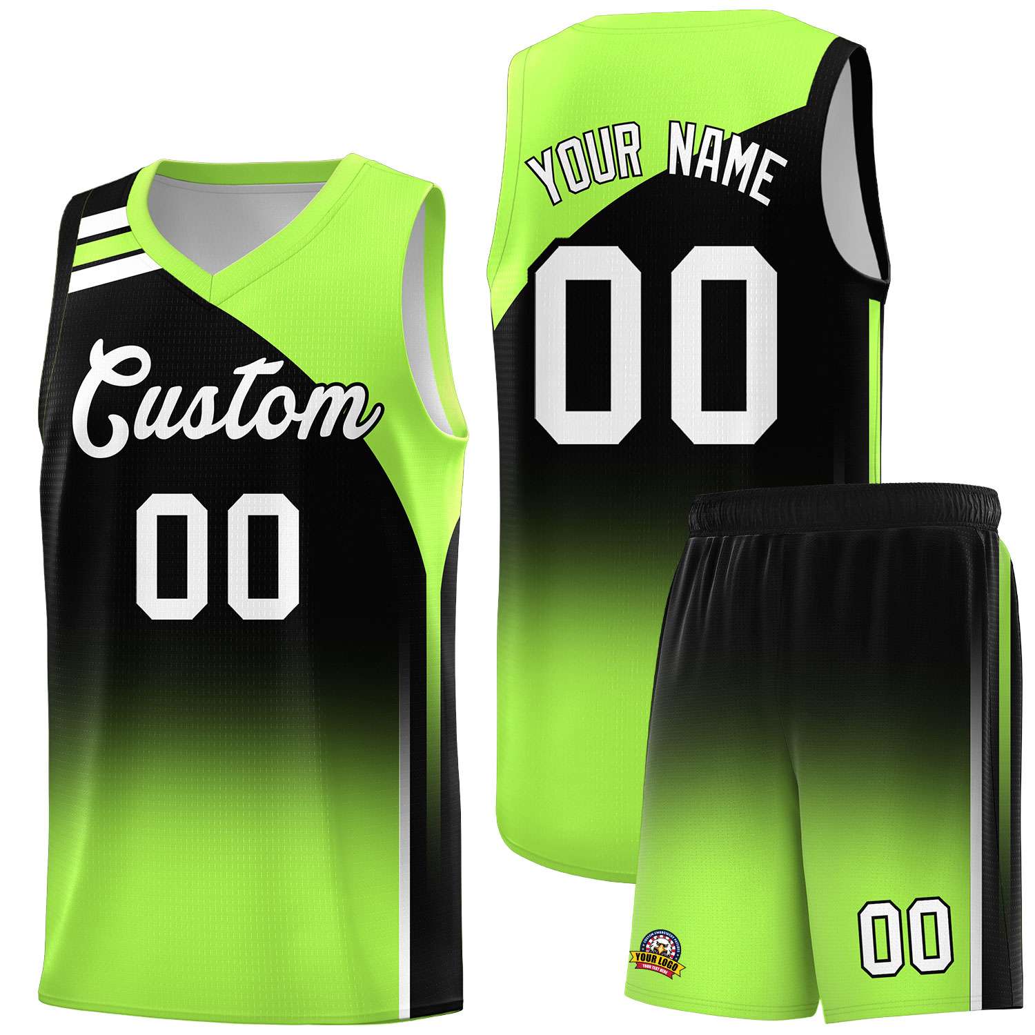 Custom Black Fluorescent Green Gradient Fashion Sets Sports Uniform Basketball Jersey