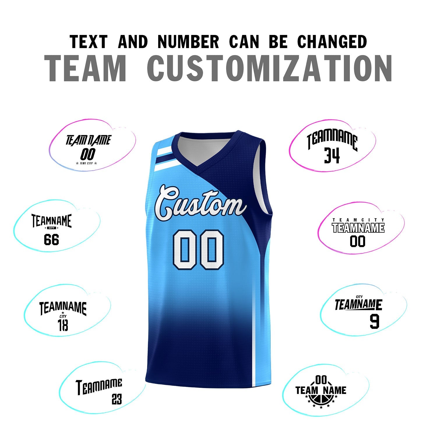 Custom Powder Blue Navy Gradient Fashion Sets Sports Uniform Basketball Jersey
