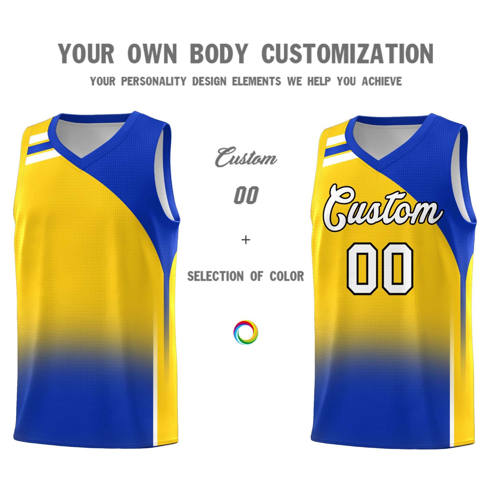 Custom Gold Royal Gradient Fashion Sets Sports Uniform Basketball Jersey