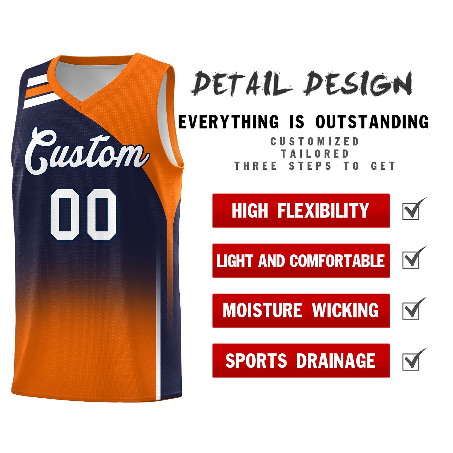 Custom Navy Orange Gradient Fashion Sets Sports Uniform Basketball Jersey