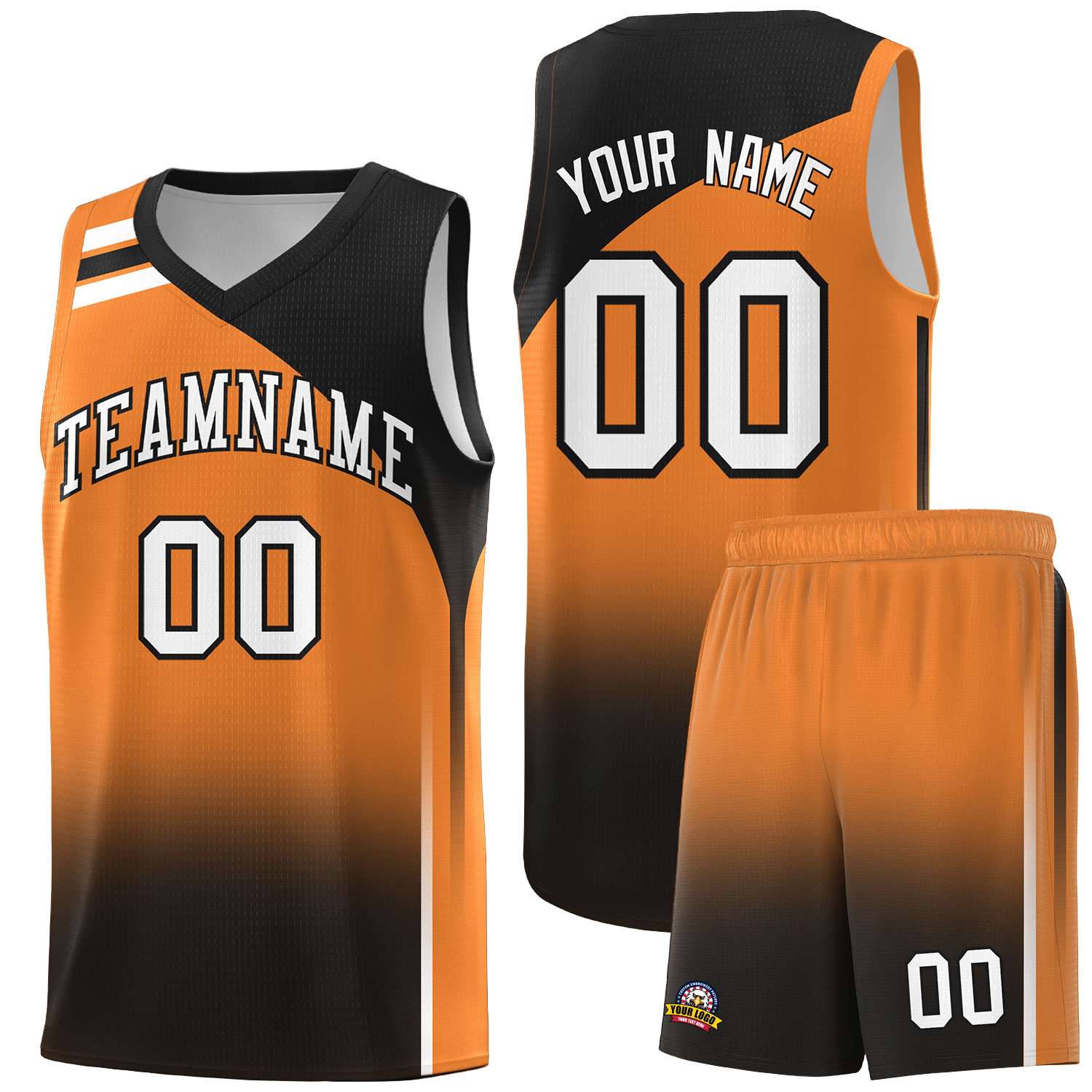 Custom Gold Orange Black Gradient Fashion Sets Sports Uniform Basketball Jersey