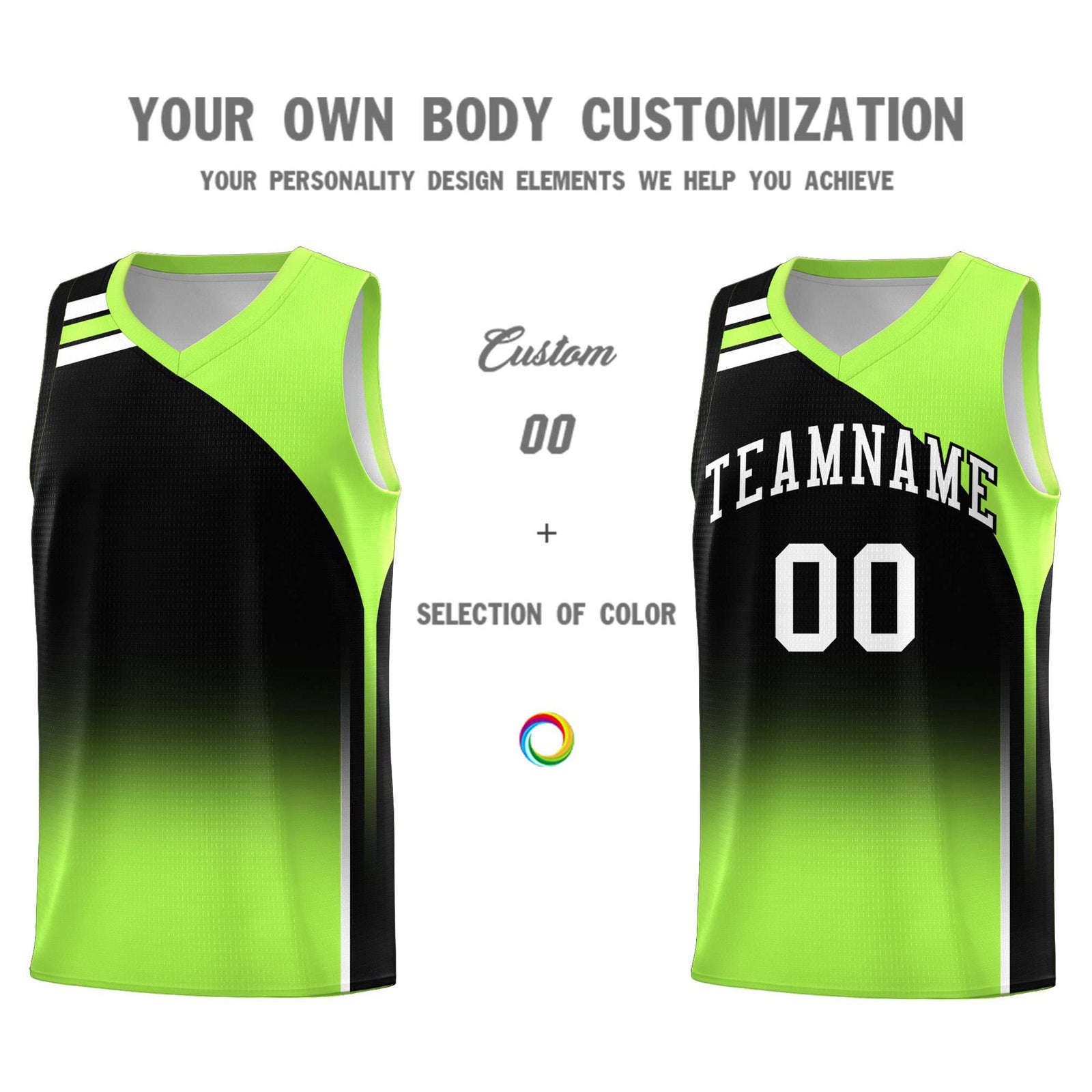 Custom Black Fluorescent Green Gradient Fashion Sets Sports Uniform Basketball Jersey