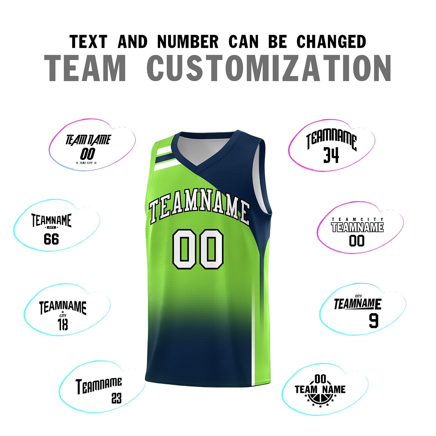 Custom Fluorescent Green Navy Gradient Fashion Sets Sports Uniform Basketball Jersey