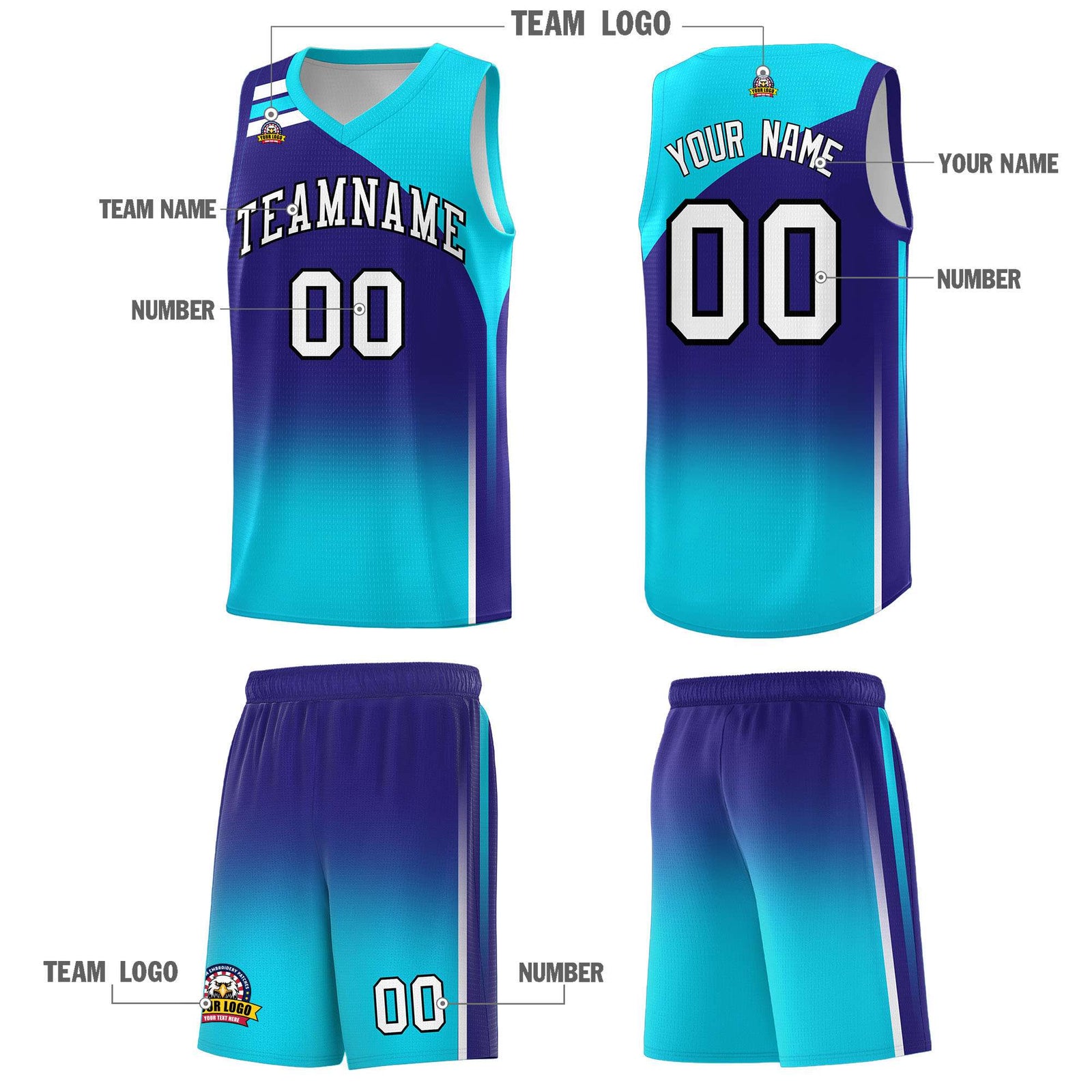 Custom Royal Sky Blue Gradient Fashion Sets Sports Uniform Basketball Jersey