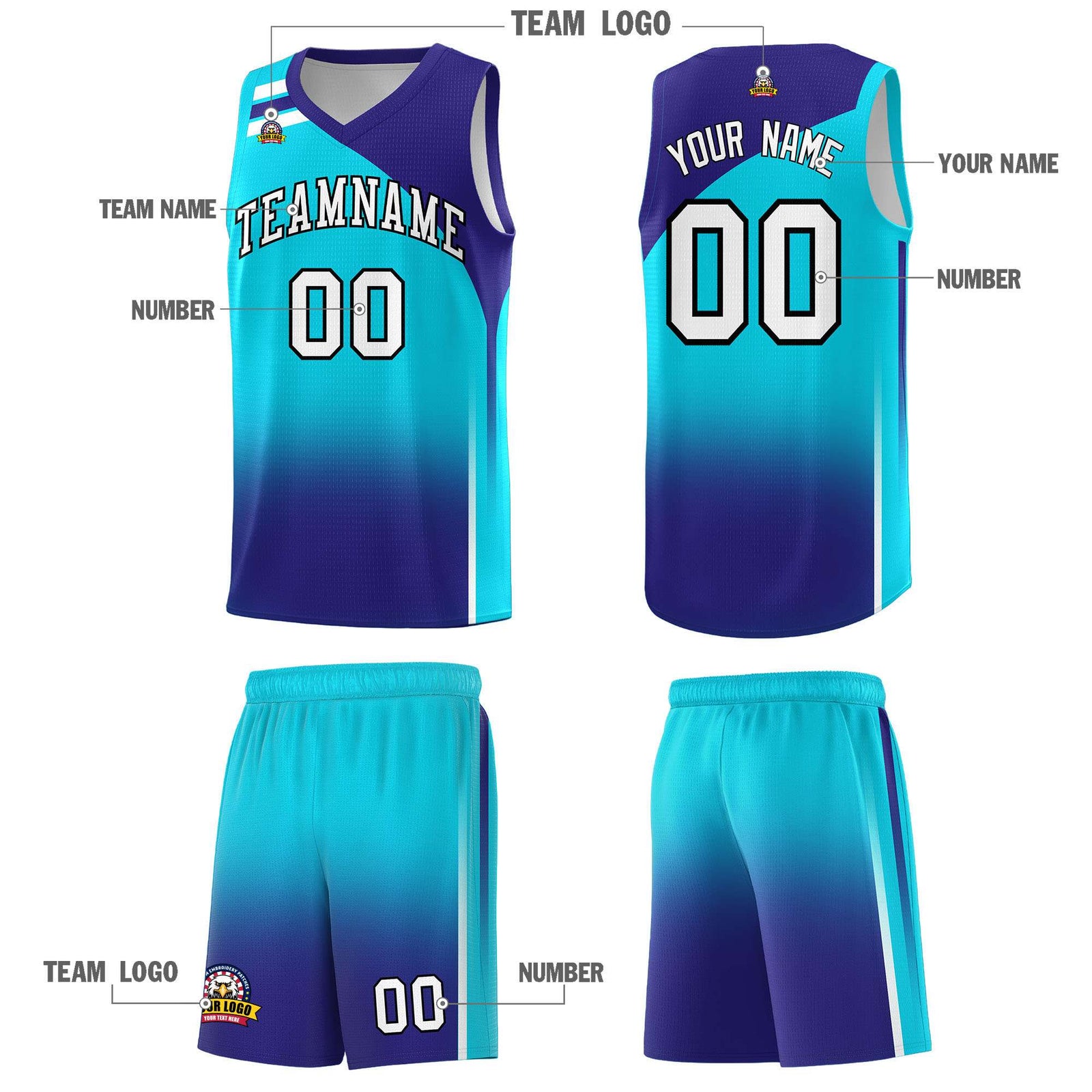Custom Sky Blue Royal Gradient Fashion Sets Sports Uniform Basketball Jersey