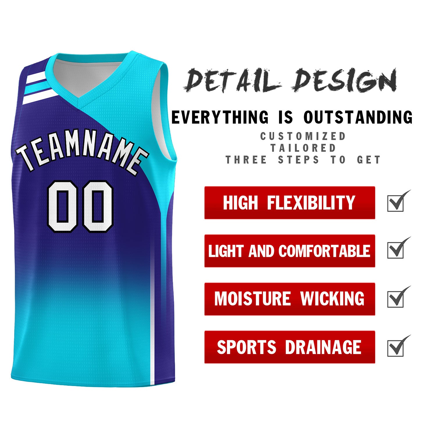 Custom Royal Sky Blue Gradient Fashion Sets Sports Uniform Basketball Jersey