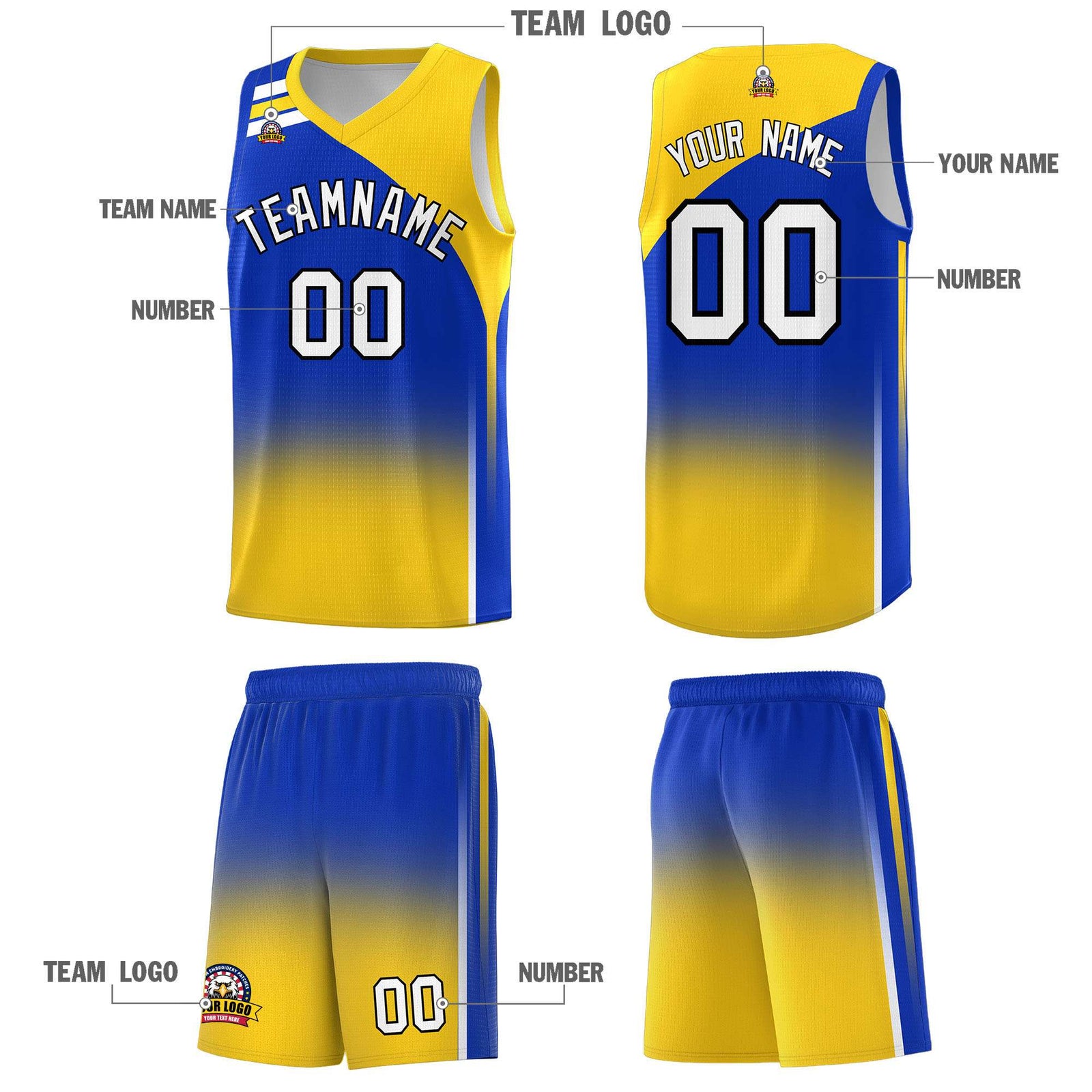 Custom Royal Gold Gradient Fashion Sets Sports Uniform Basketball Jersey