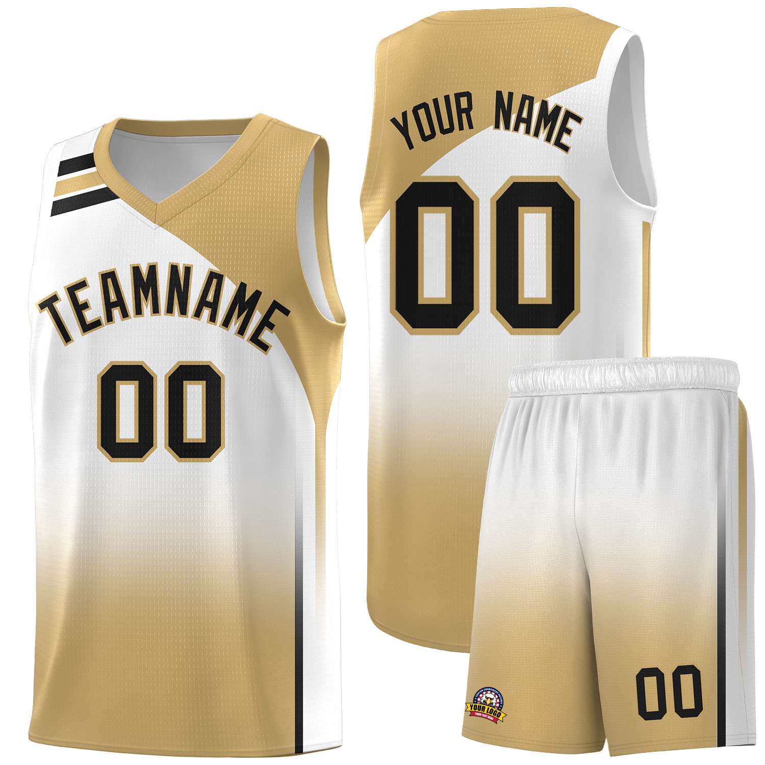 Custom White Old Gold Gradient Fashion Sets Sports Uniform Basketball Jersey