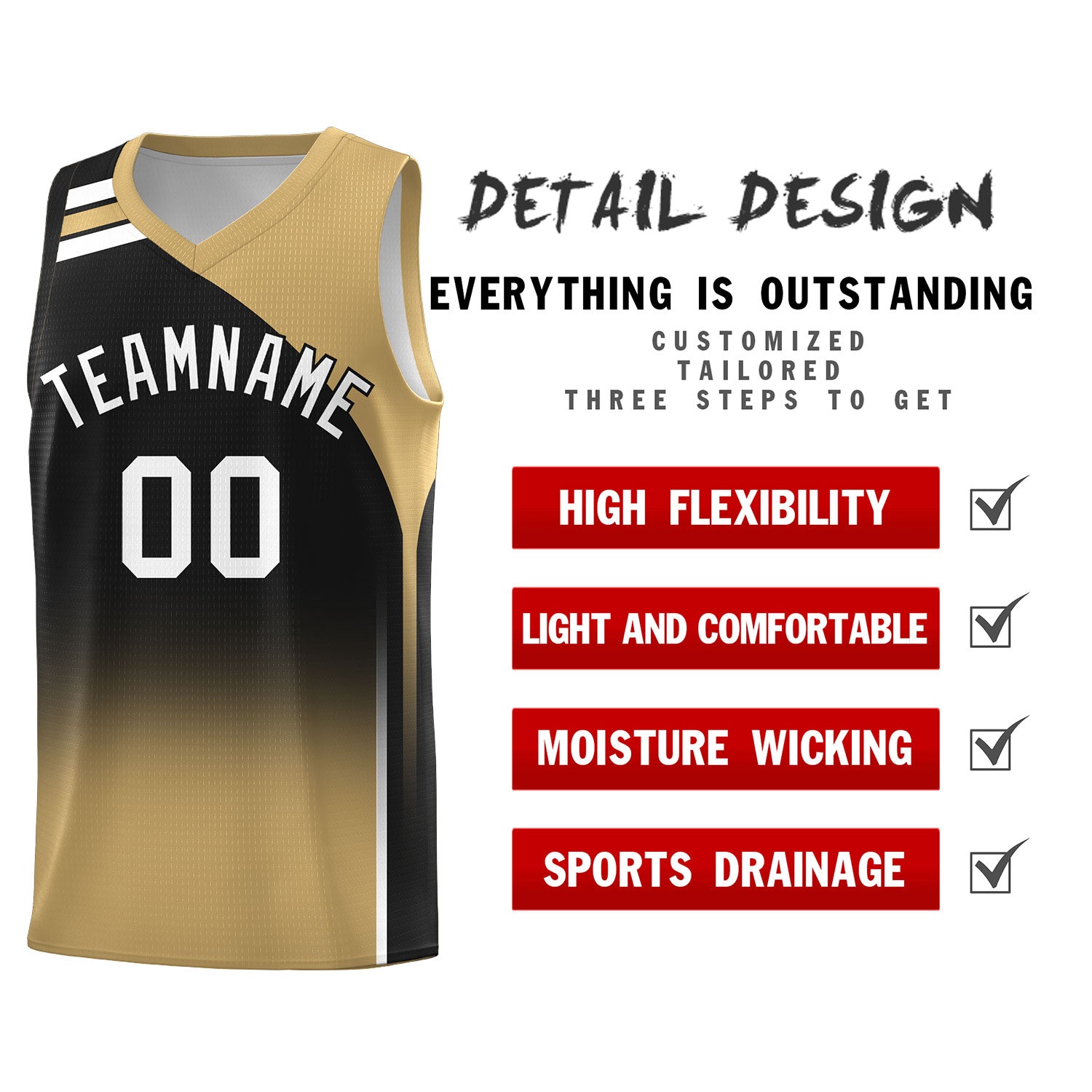 Custom Black Old Gold Gradient Fashion Sets Sports Uniform Basketball Jersey