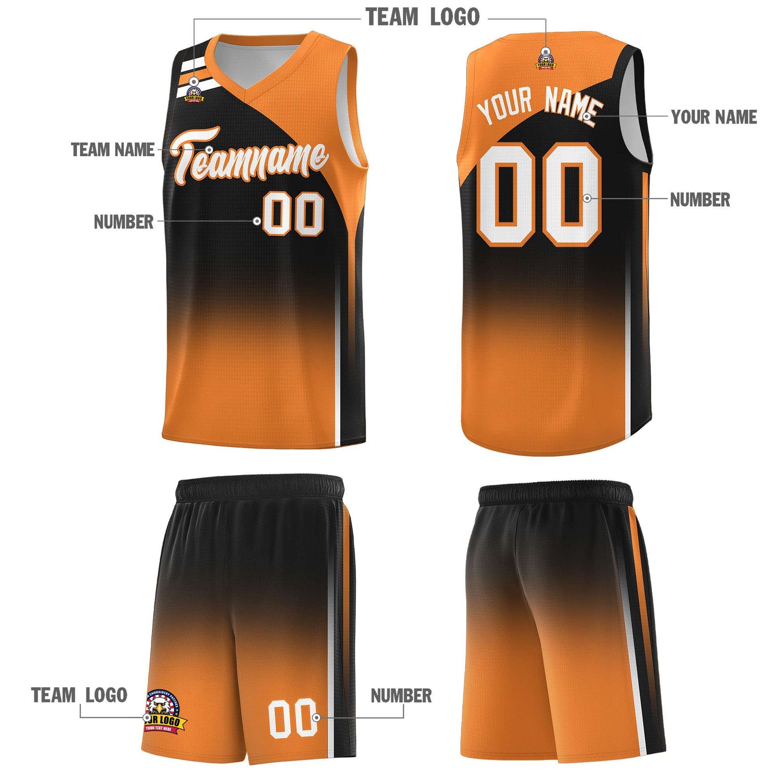 Custom Black Gold Orange Gradient Fashion Sets Sports Uniform Basketball Jersey