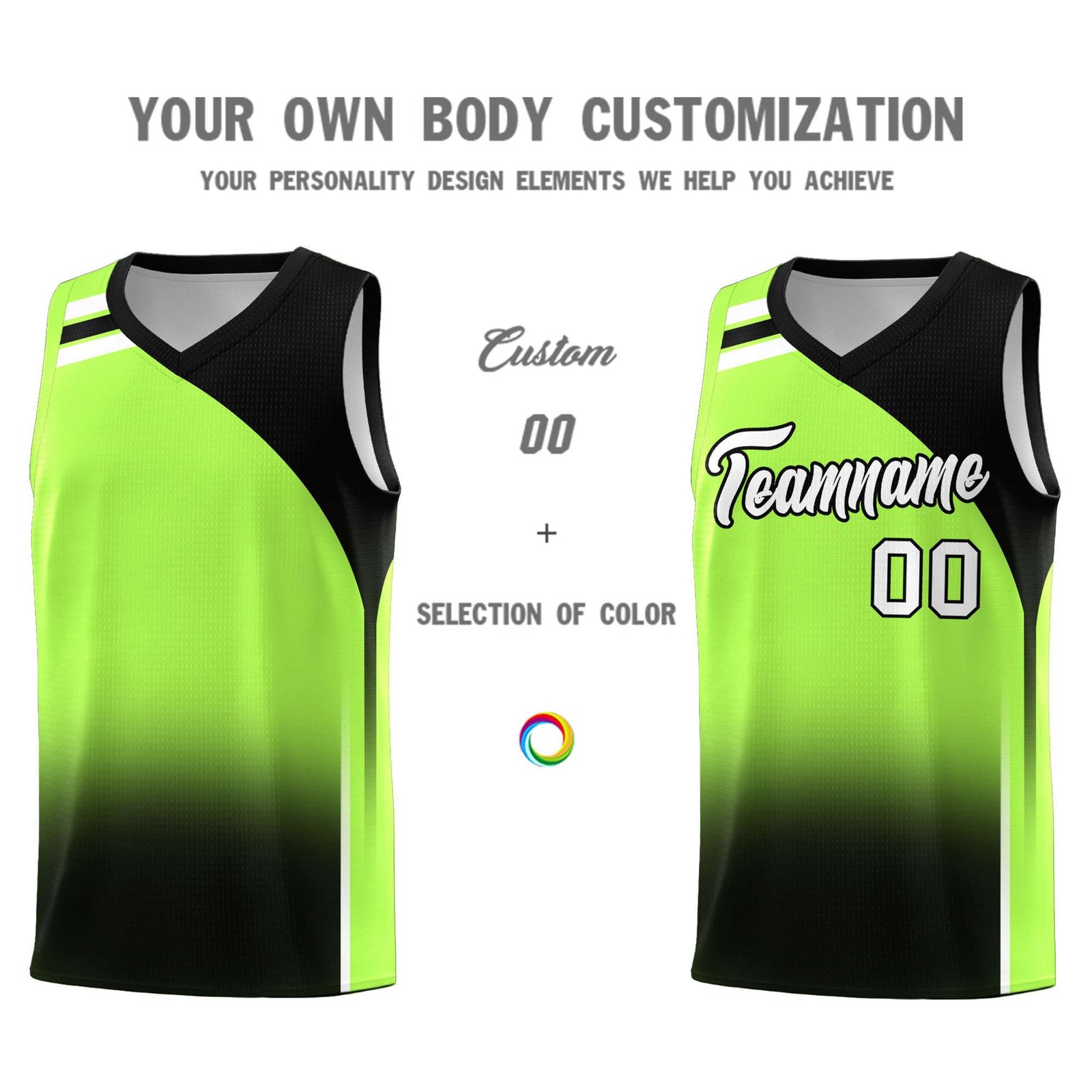 Custom Fluorescent Green Black Gradient Fashion Sets Sports Uniform Basketball Jersey