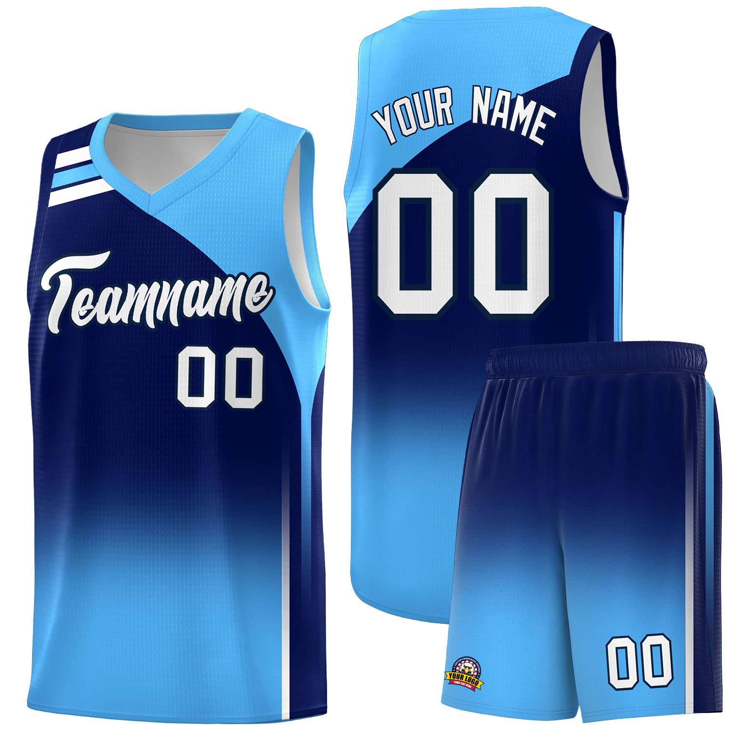 Custom Navy Powder Blue Gradient Fashion Sets Sports Uniform Basketball Jersey