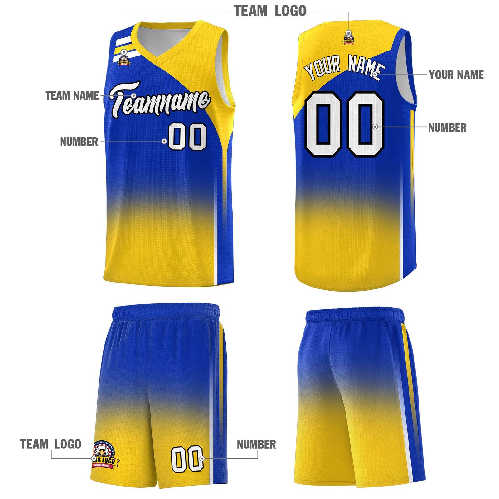 Custom Royal Gold Gradient Fashion Sets Sports Uniform Basketball Jersey