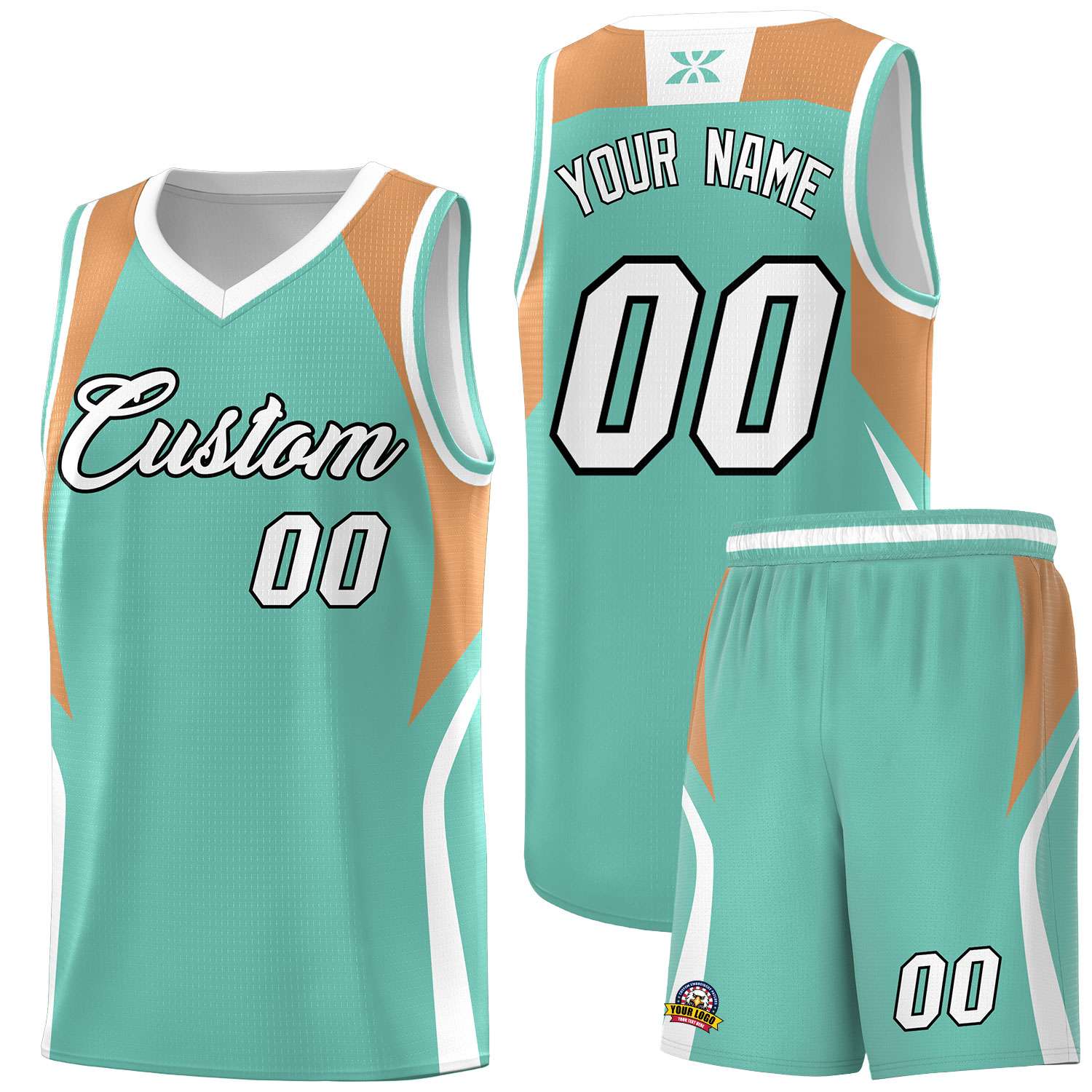 Custom Blue Buckskin Brown and White Color Block Sports Uniform Basketball Jersey