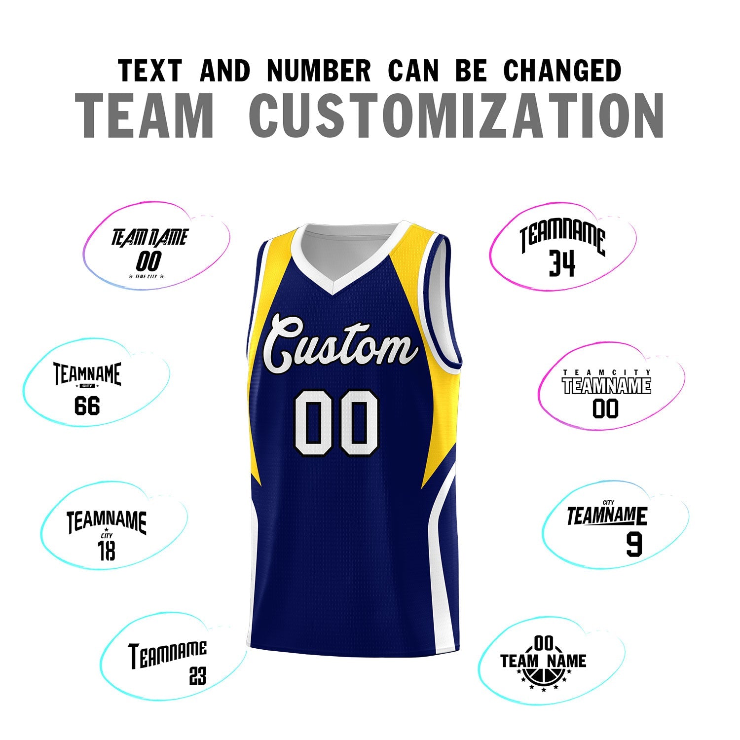 Custom Navy Gold and White Color Block Sports Uniform Basketball Jersey