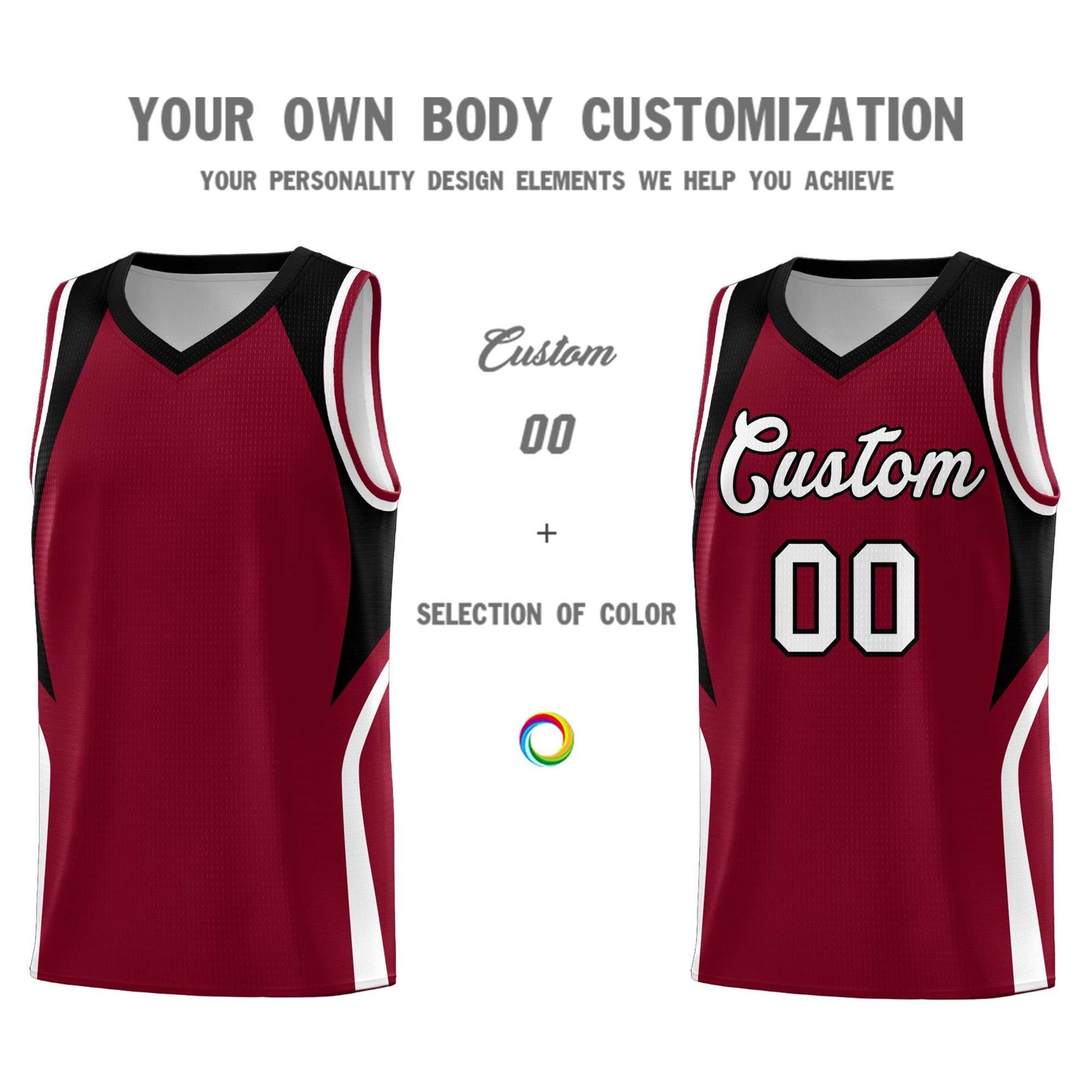 Custom Crimson Black and White Color Block Sports Uniform Basketball Jersey