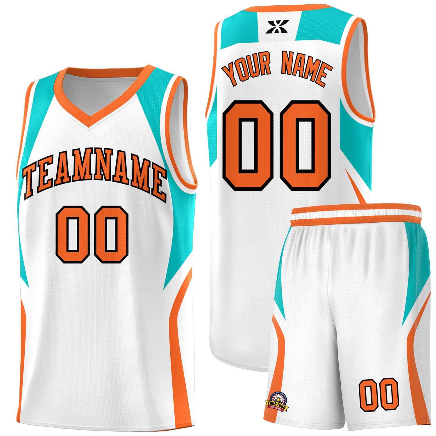 Custom White Aqua and Orange Color Block Sports Uniform Basketball Jersey