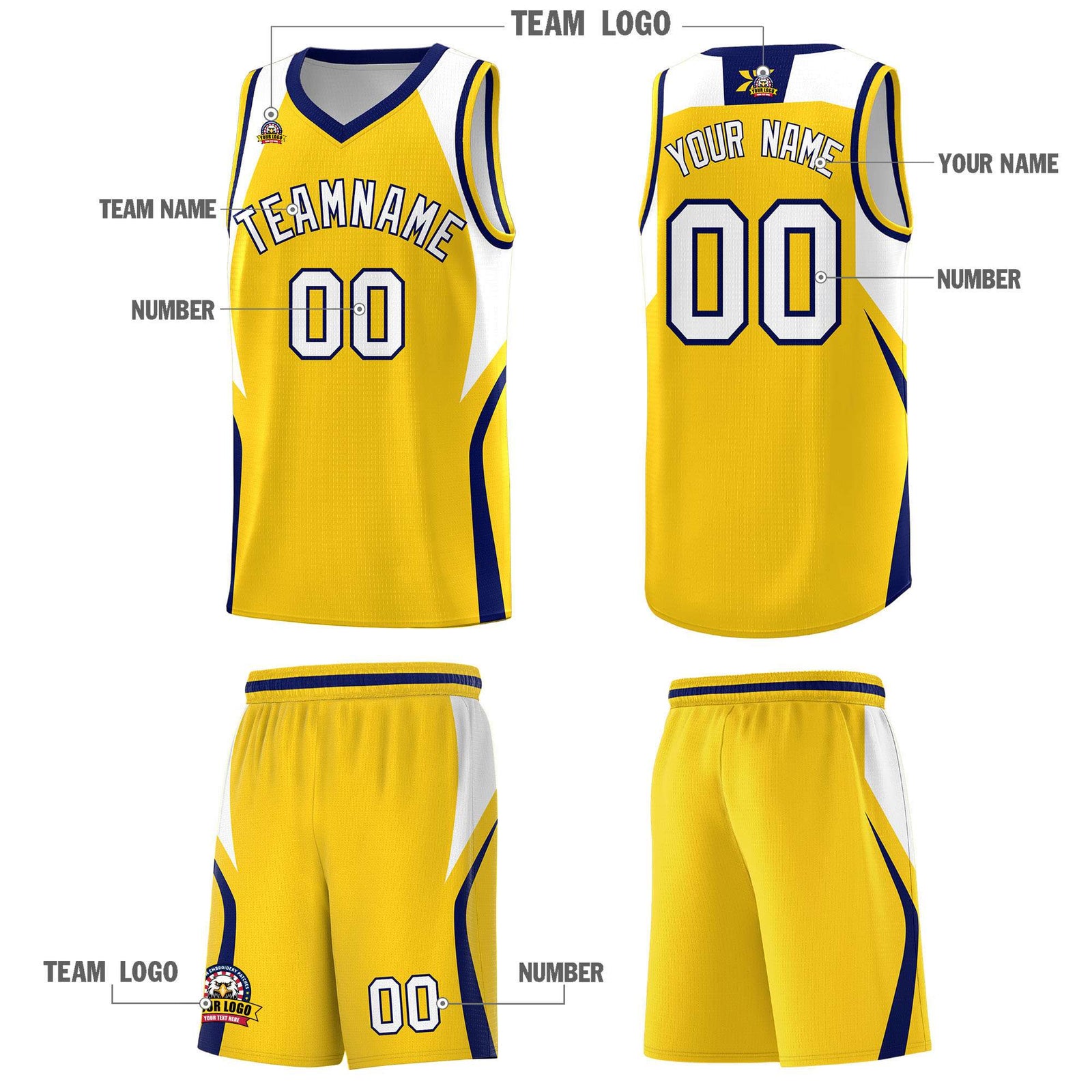 Custom Gold White and Navy Color Block Sports Uniform Basketball Jersey
