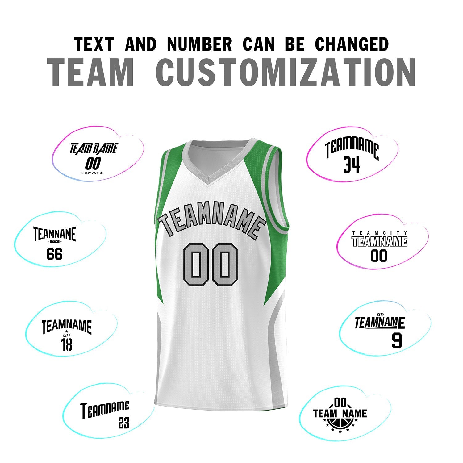 Custom White Green and Gray Color Block Sports Uniform Basketball Jersey