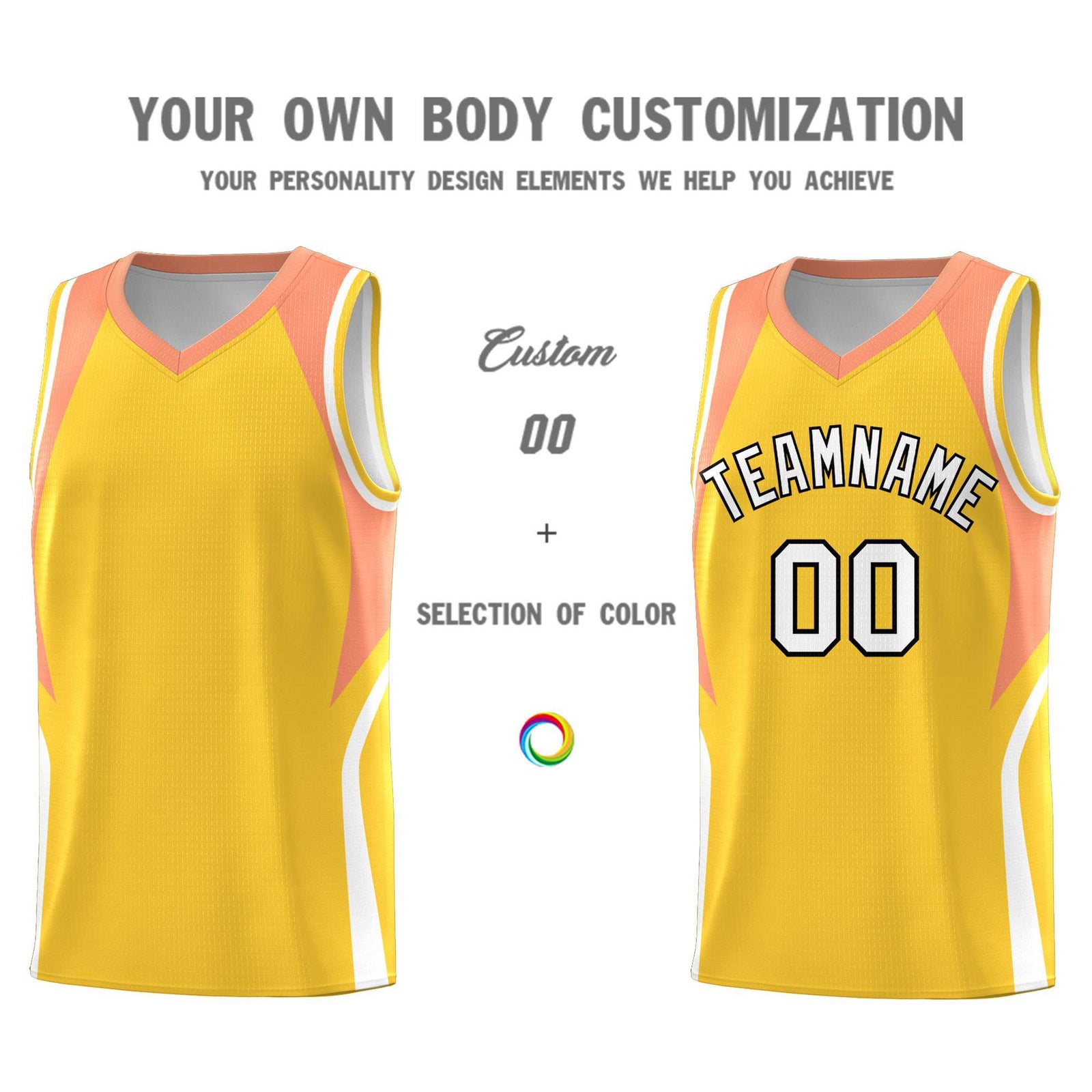 Custom Gold Orange and White Color Block Sports Uniform Basketball Jersey