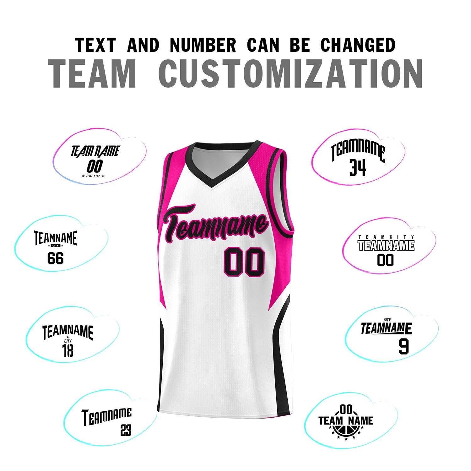 Custom White Pink and Black Color Block Sports Uniform Basketball Jersey