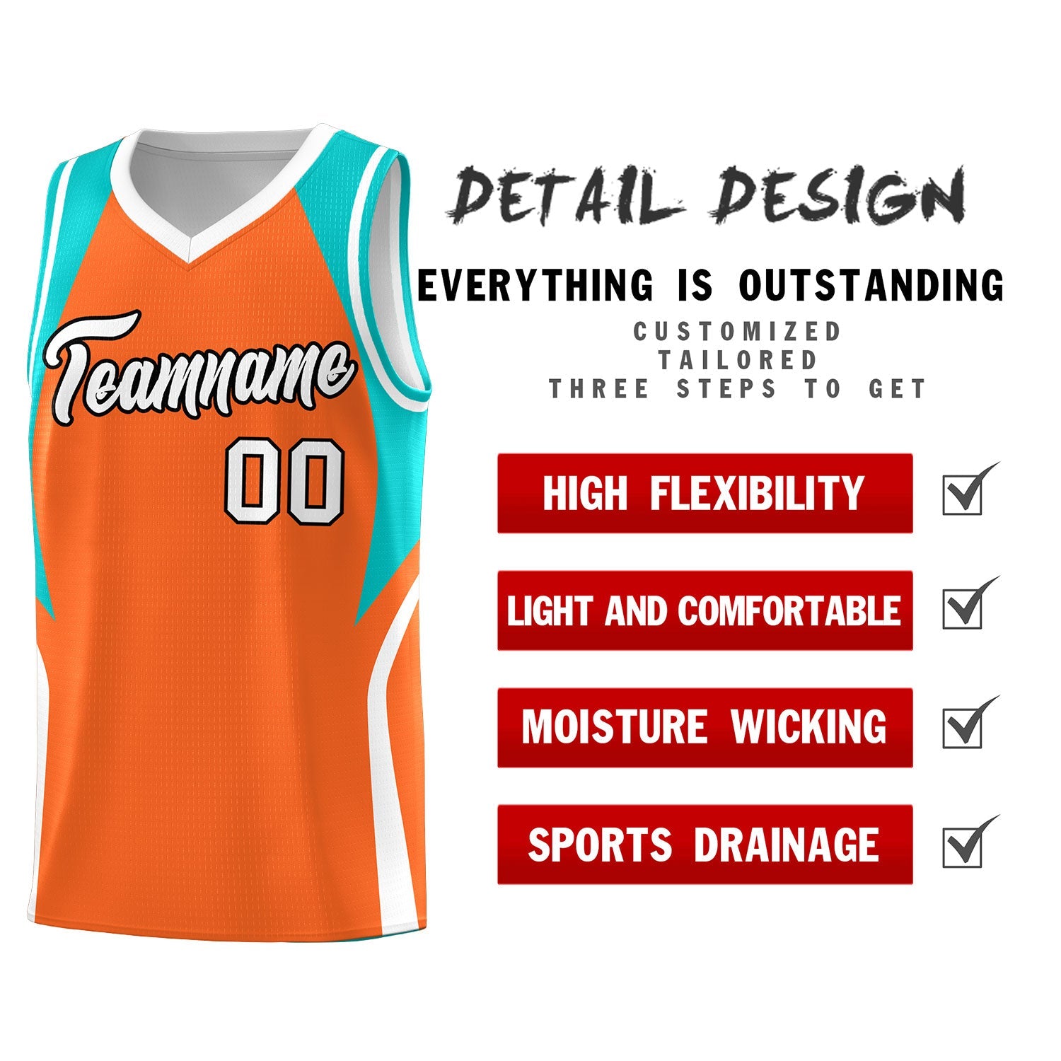 Custom Orange Aqua and White Color Block Sports Uniform Basketball Jersey