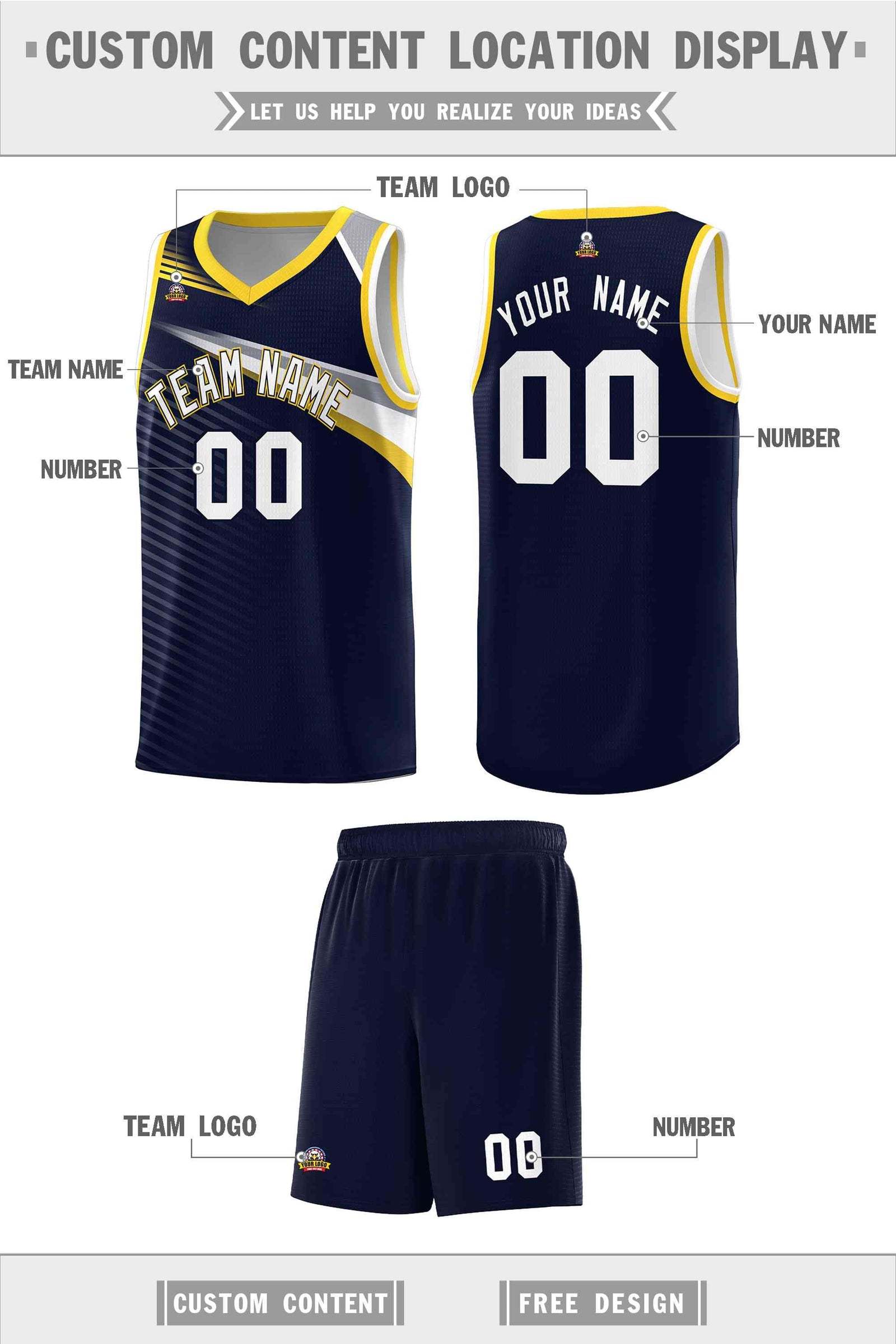 Custom Navy White Chest Color Block Sports Uniform Basketball Jersey