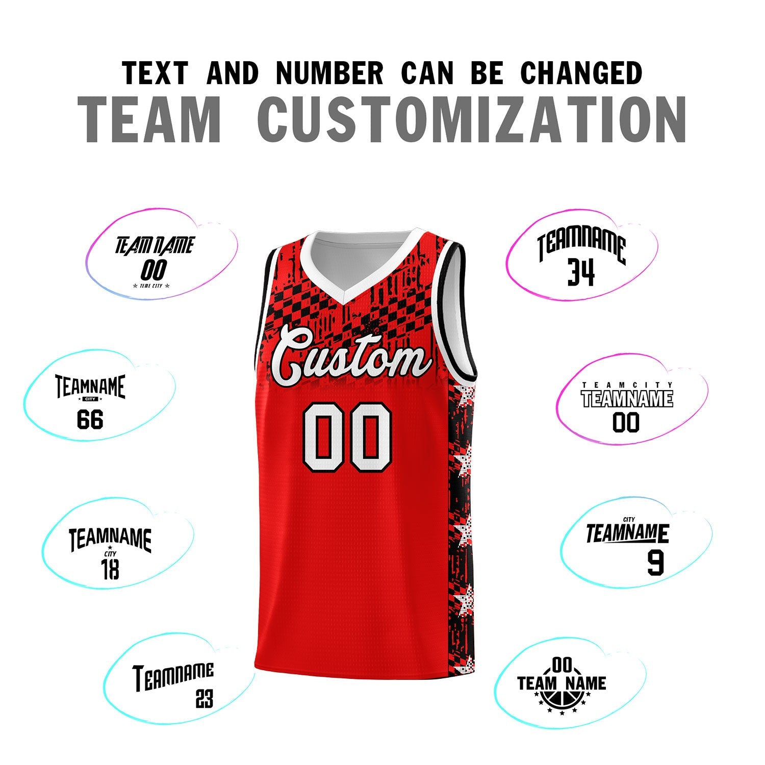 Custom Red Mosaic Stars Pattern Sports Uniform Basketball Jersey