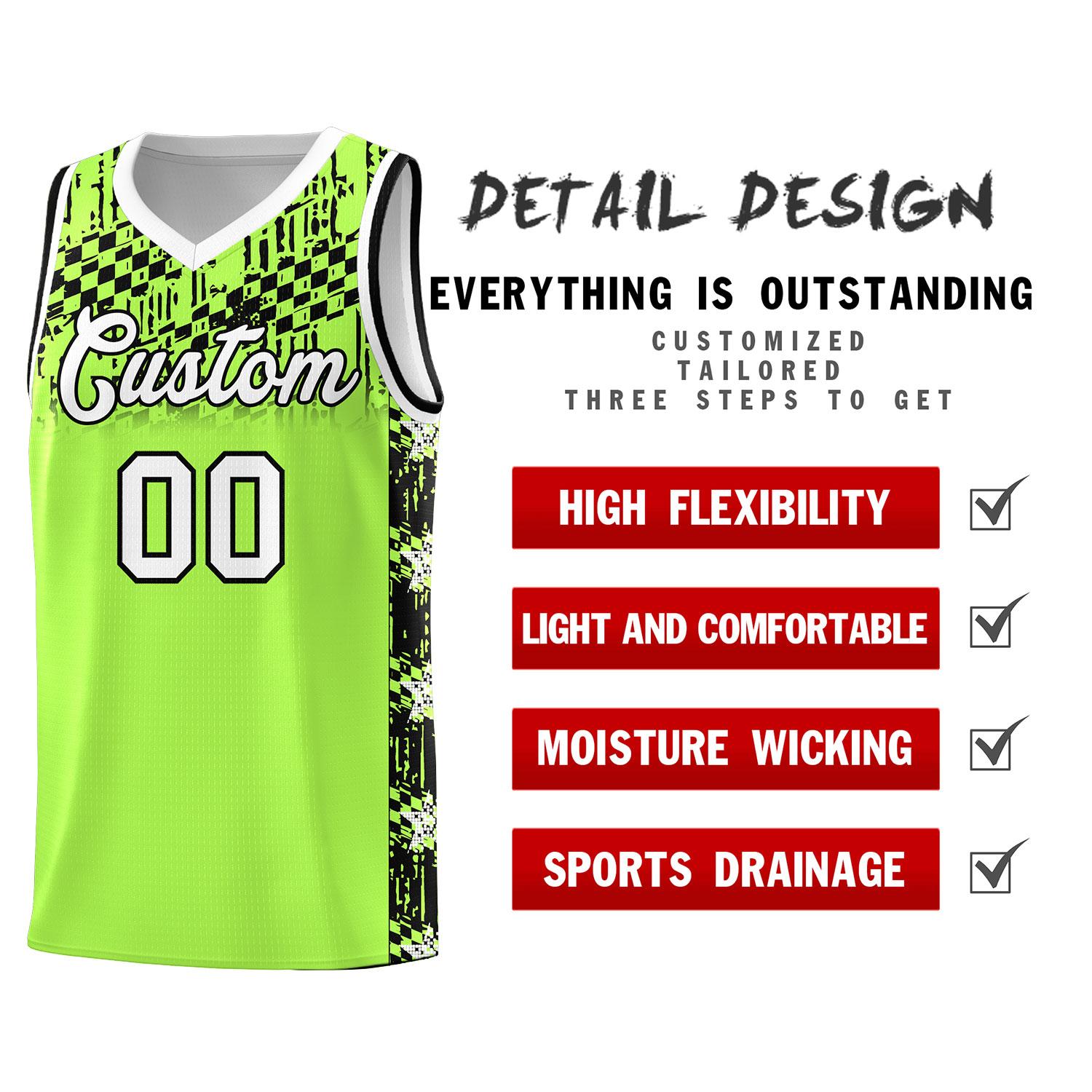 Custom Fluorescent Green Mosaic Stars Pattern Sports Uniform Basketball Jersey