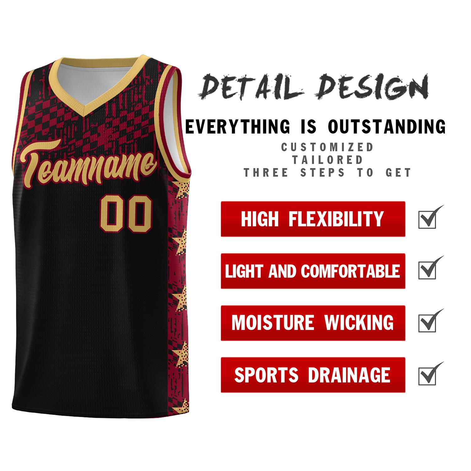 Custom Black Mosaic Stars Pattern Sports Uniform Basketball Jersey