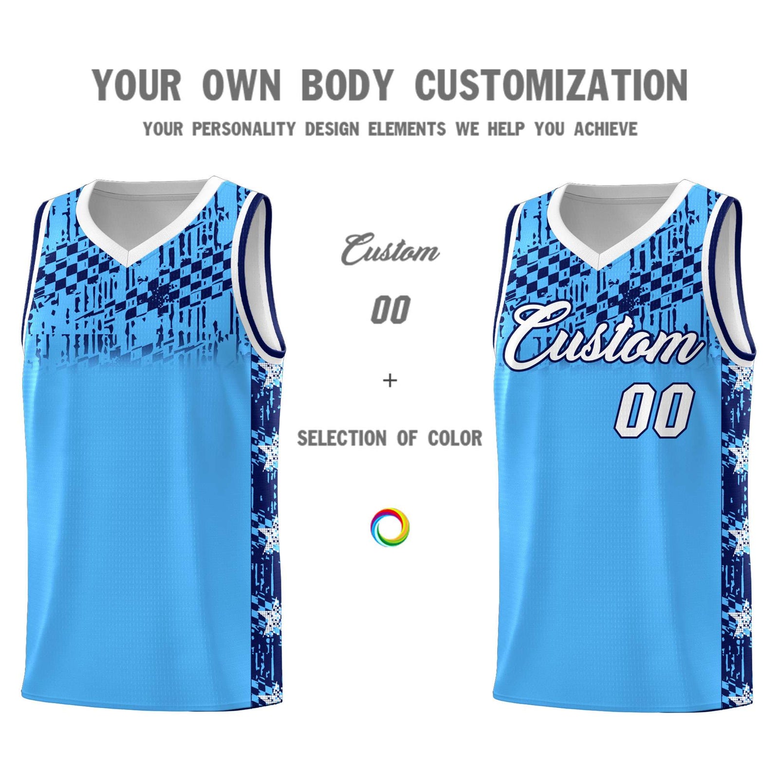 Custom Powder Blue Mosaic Stars Pattern Sports Uniform Basketball Jersey